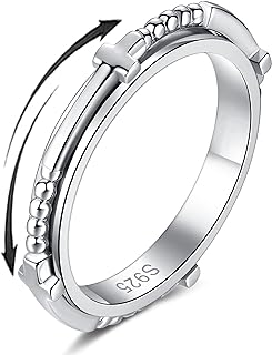 SOLOLIKE Cross Fidget Rings for Anxiety for Women: Sterling Silver Stackable Spinning Ring for Girls - Anxiety Relieving Spinner Band Anti Stress Ring Jewelry Gifts