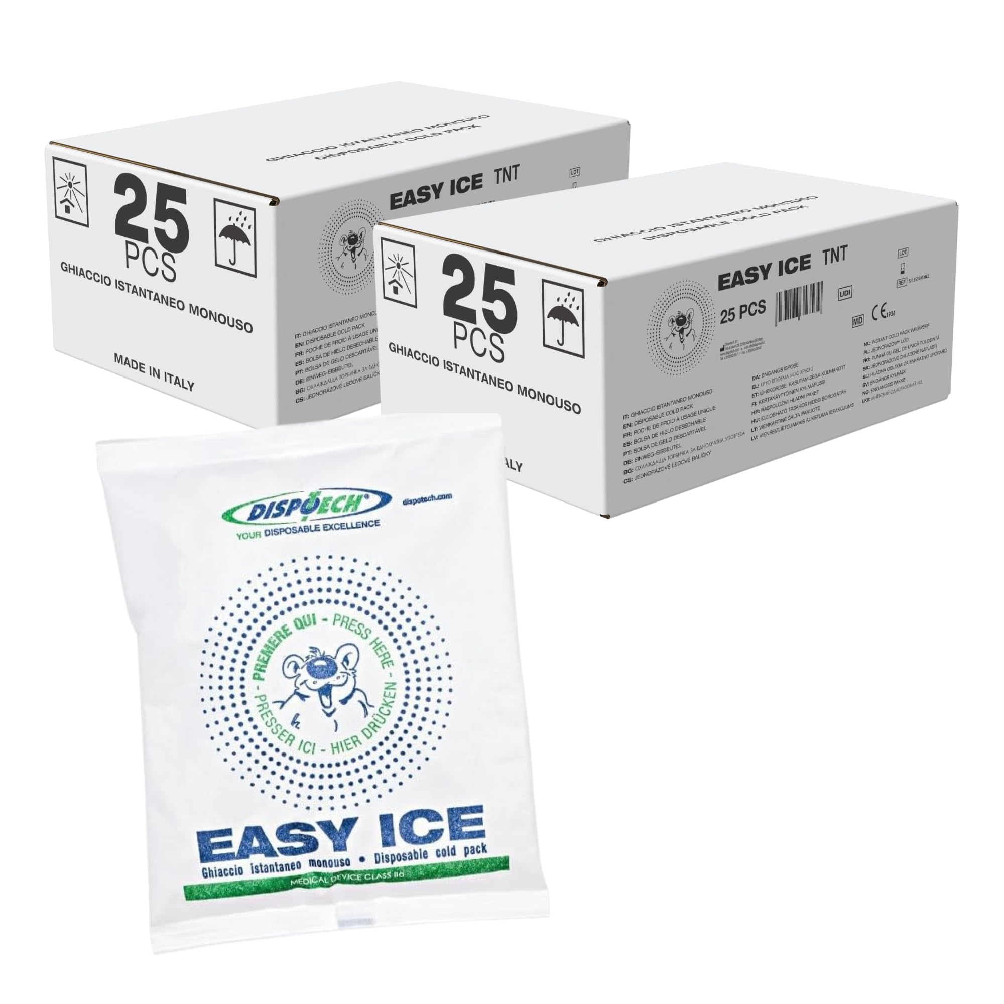 DISPOTECH - Ghiaccio Istantaneo monouso, Busta in TNT - 2 Box 25pz, 50 unità - EASY ICE 14 x 18