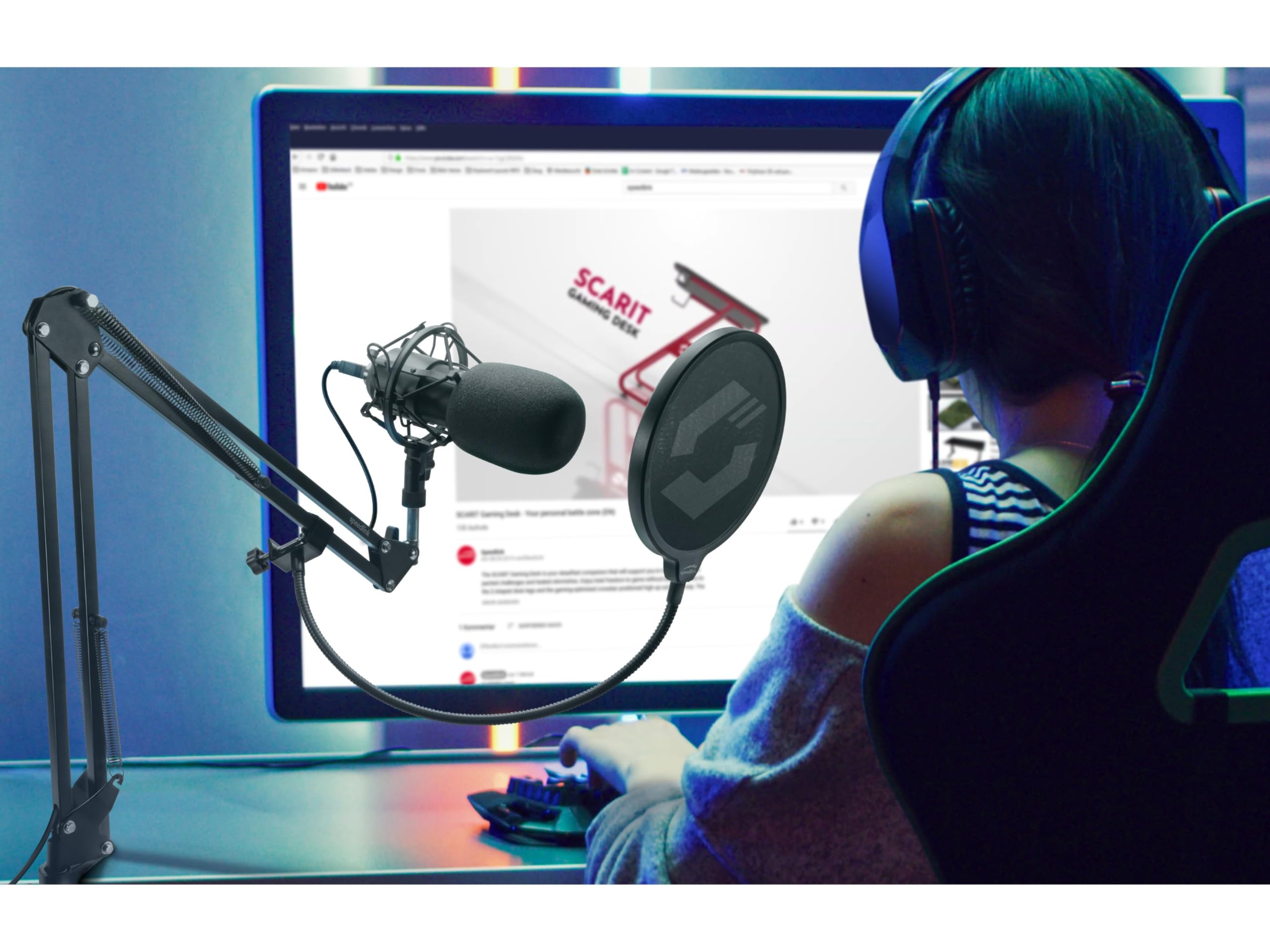 Speedlink VOLITY Ready Streaming Starter Set - Streamer Set für Gaming/Computer/Notebook/Laptop, Mikrofon, Mikrofonarm, Windschutz schwarz