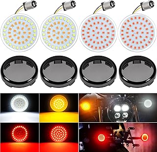 2" LED Turn Signal Bullet 1157 SMD White Amber Front Turn Signal Bulbs + 1157 Red Rear Turn Signal Lights, 4 PCS Smoke Lens Compatible for Harley Davidson Softail Sportster Touring