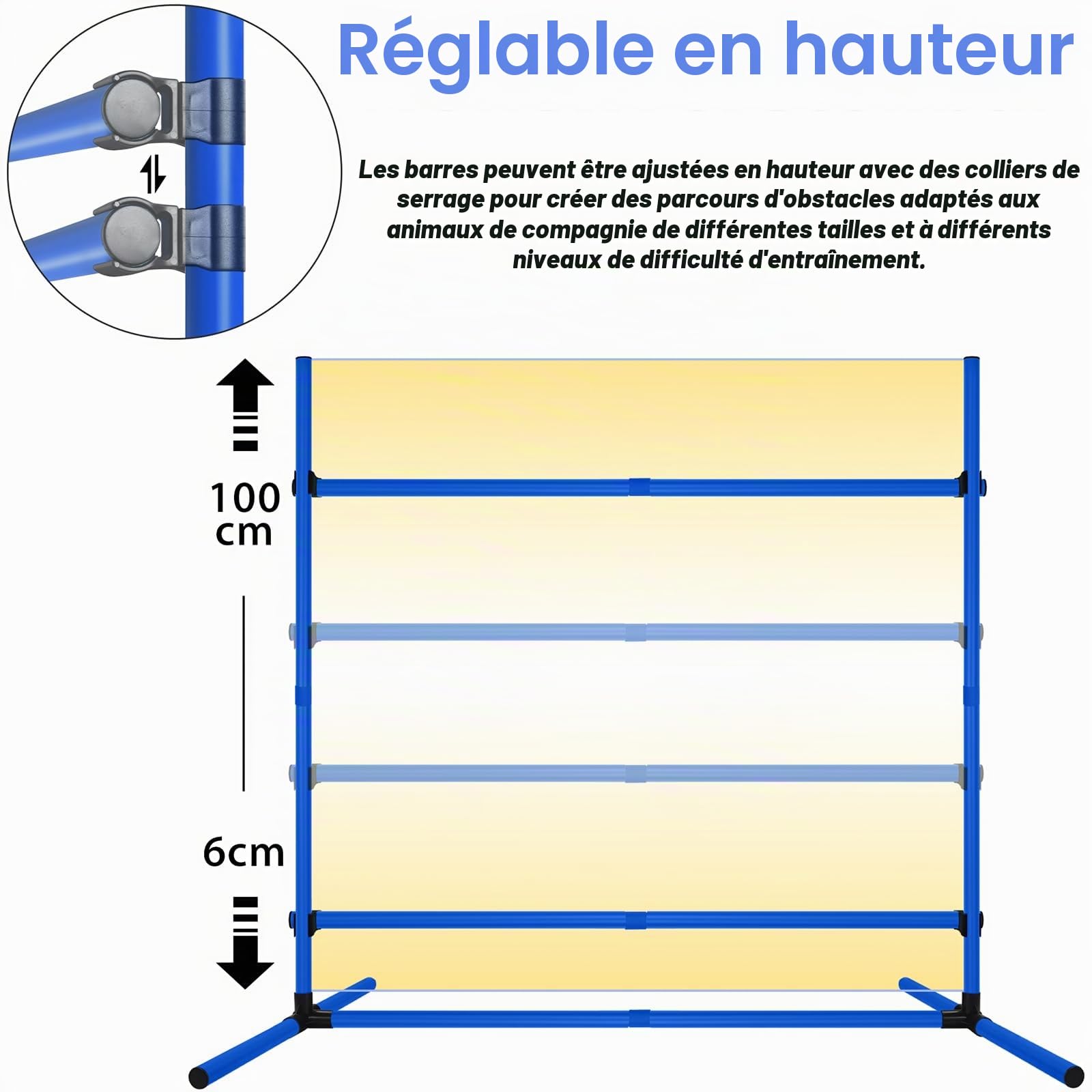 Ensemble d'obstacles d'agilité pour animaux de compagnie, set de 4 tiges de slalom pour entraînement de chien avec sac de transport, hauteur réglable, en plastique, bleu