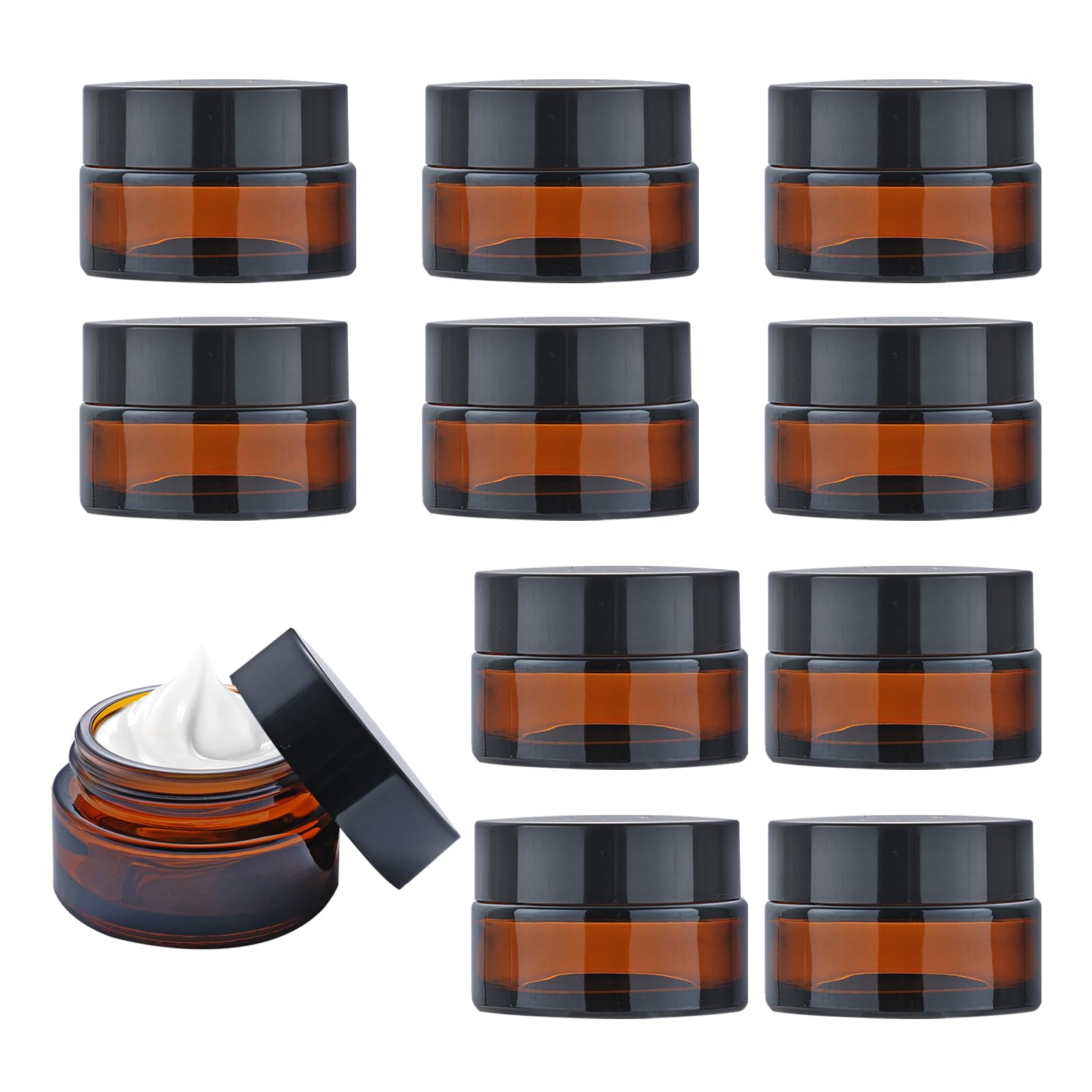 10 Stück Braunglas Salbentiegel,20ml Amber Glas Leerdose, Creme behälter,kleine dose mit deckel, Reise Probenbehälter,Cremedosen zum befüllen von Kosmetika, Lotionen, Cremes