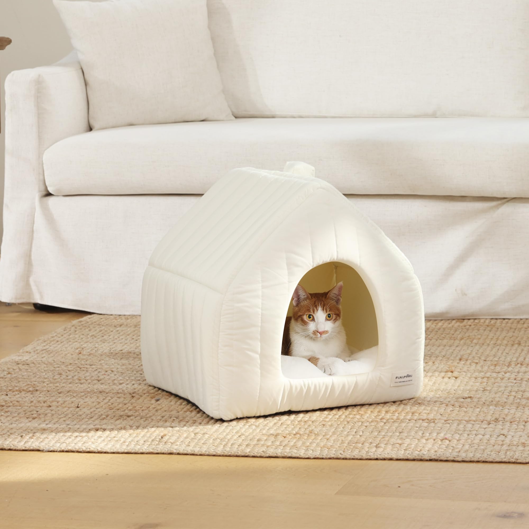 FUKUMARU Cuccia per Gatti da Interno, Casetta a Tenda Morbida Termica Impermeabile, Cuscino Rimovibile e Lavabile, Base Antiscivolo, Cuccia Pieghevole, Leggera e Facile da Pulire.