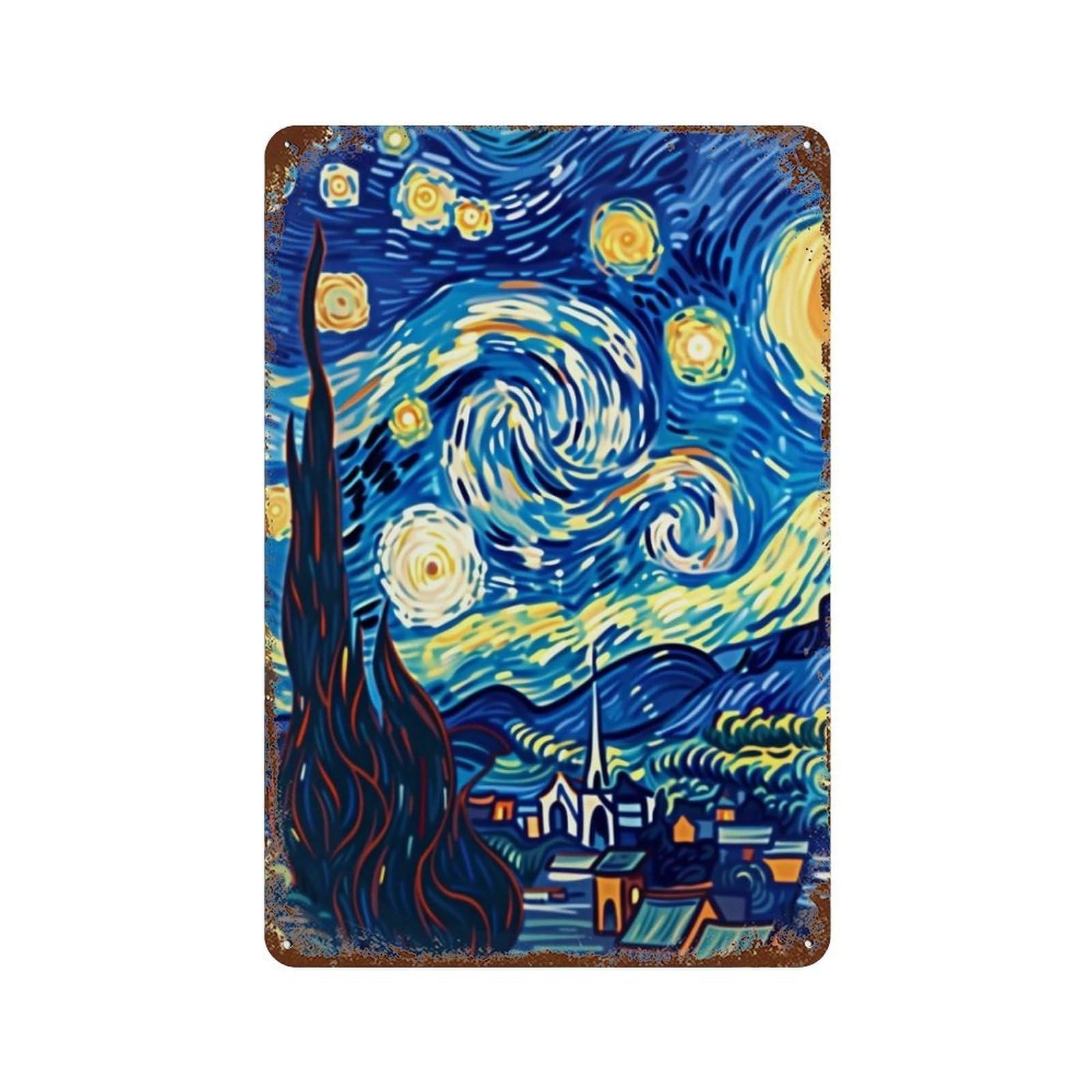 YHGERTKU Modern Starry Night Illustration 03 Wall Art Retro Iron Vintage Metal Tin Sign Poster Modern Decor for Living Rooms Gift 30x20cm