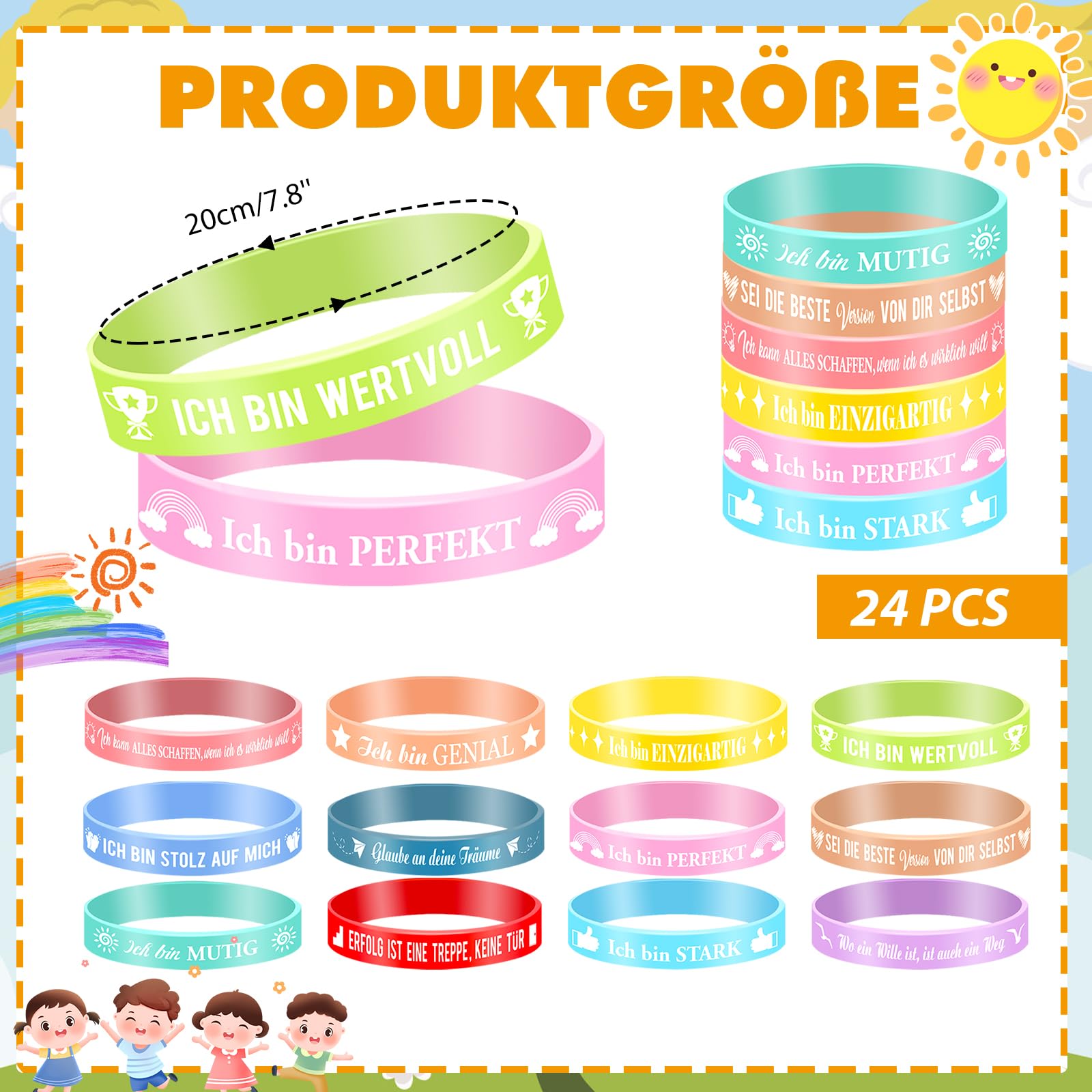 10 Motivationsarmbänder Für Kinder & Erwachsene - Positive Sprüche, Silikon, Elastisch