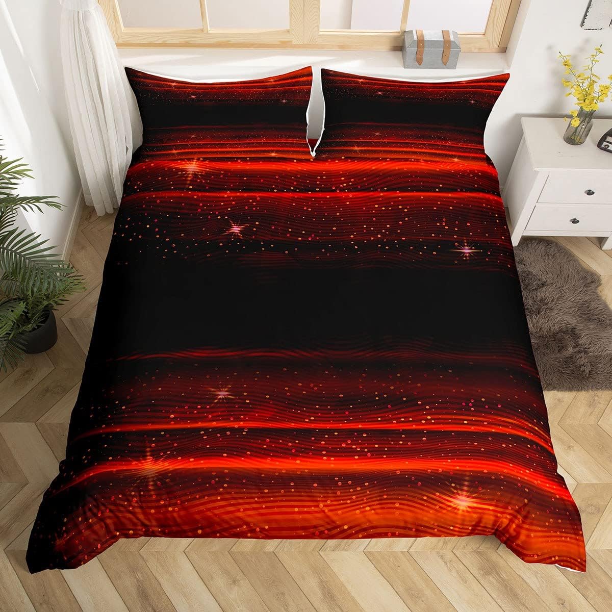Galaxy Stars Duvet Cover Queen Black Red Ombre Bedding Set For Kids Boys Girls Gradient Bed Sets Premium Modern Watercolor 3D Print Tie Dye Comforter Cover Soft Bedding Set Bedspread Cover
