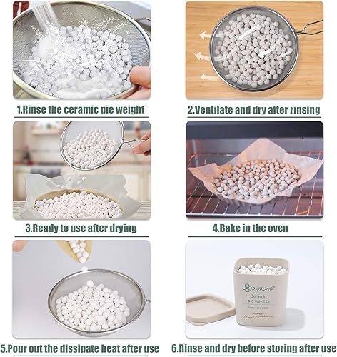 Miniatura 6 de Murong Pesos de corteza de pastel para hornear, pesas reutilizables de cerámica natural para hornear ciegas, piel perfecta para tartas con
