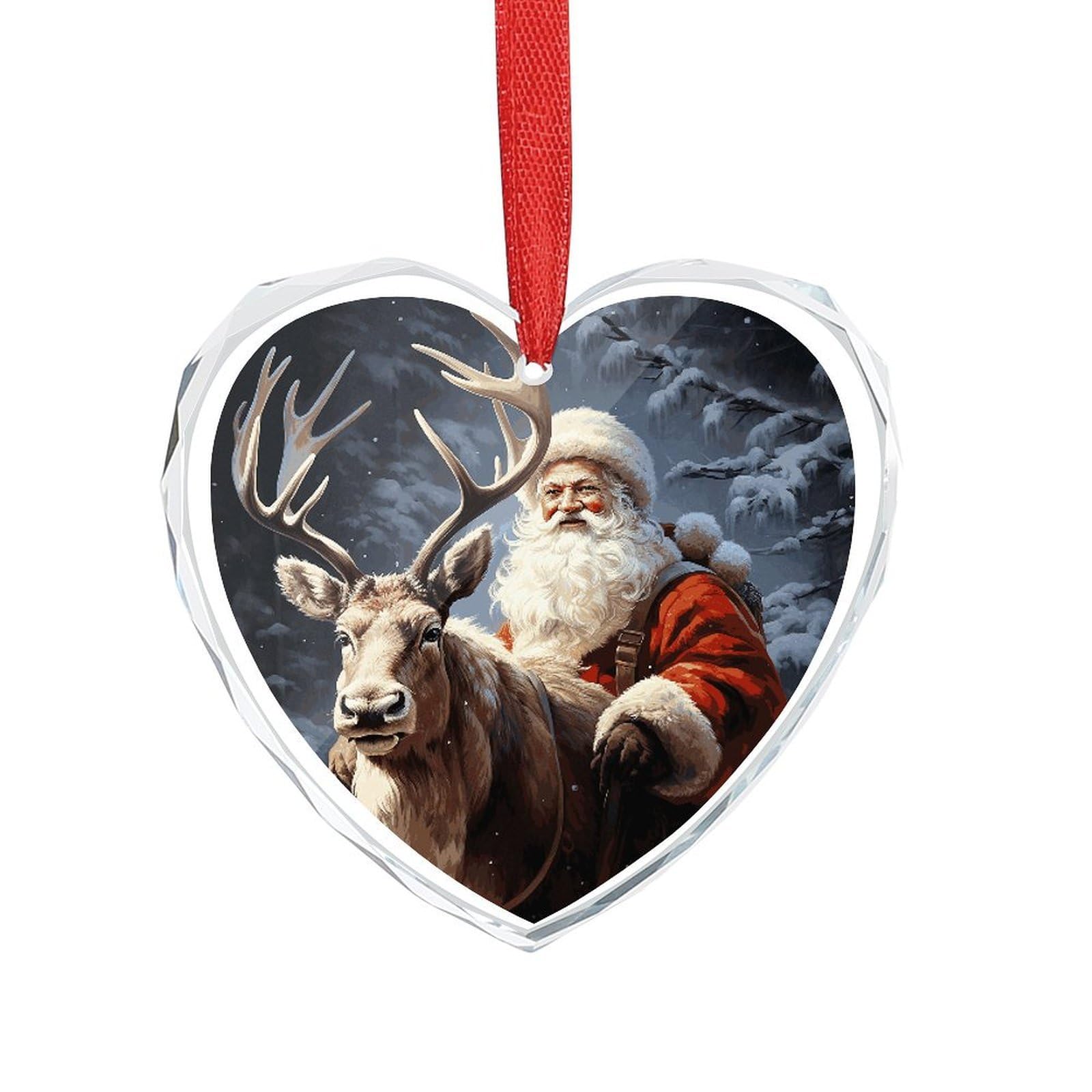 Khauerbc Women's Style Santa Claus And Deer Elk Glass Window Hanging For Heart-Shaped,Ornament For ,Men,Wall Art For Home,Office,Home Decor
