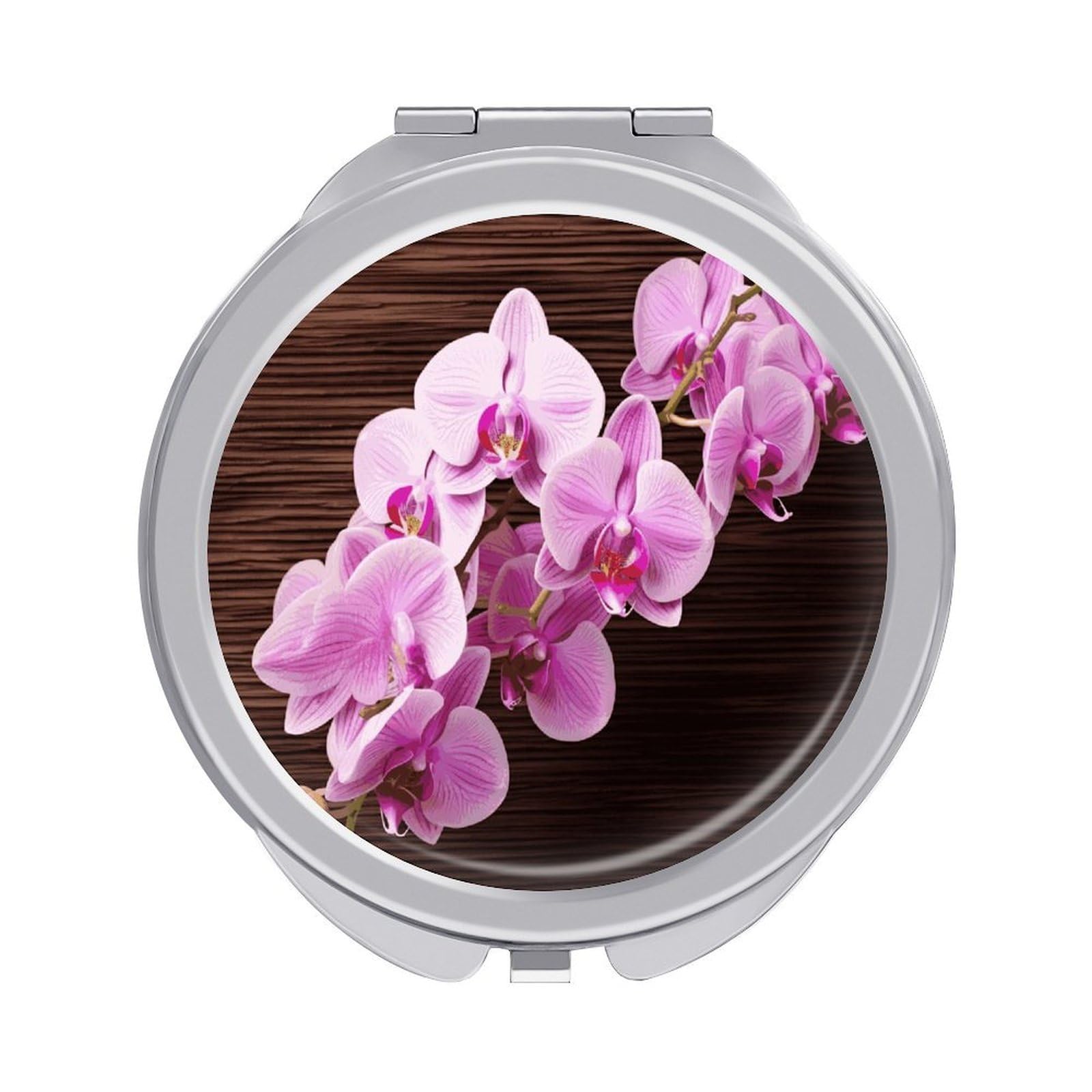 Fekiloot Style Orchid Flower Travel Makeup Mirror Handheld Compact Mirror Portable Pocket Mirror Double-Sided 1X/2X Magnifying For Handbag And Purses