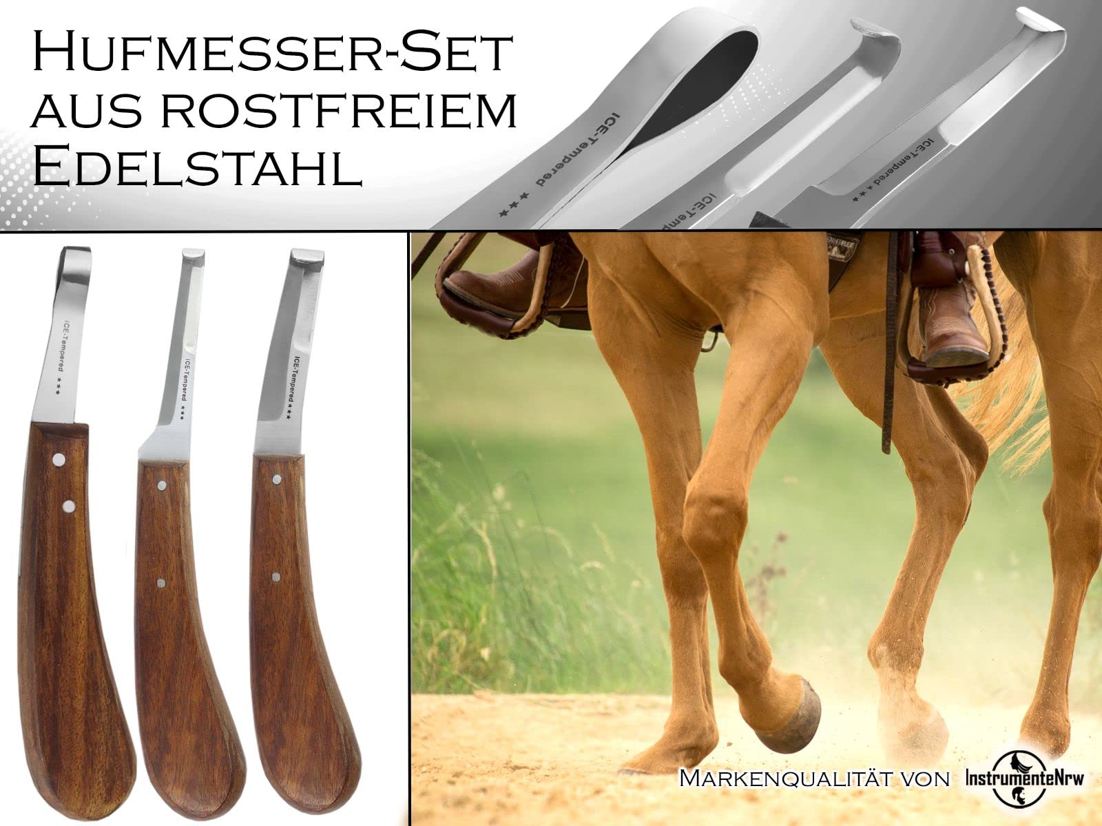 InstrumenteNrw Pferde Hufmesser Set 3er Hufschneidemesser Schlaufenmesser