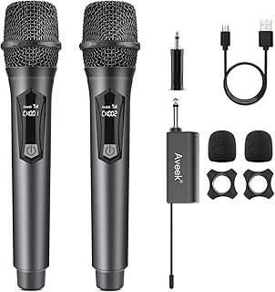 Aveek Wireless Microphone, Rechargeable Wireless Microphone, Handheld Dynamic Microphone with Receiver, Suitable for Karao…