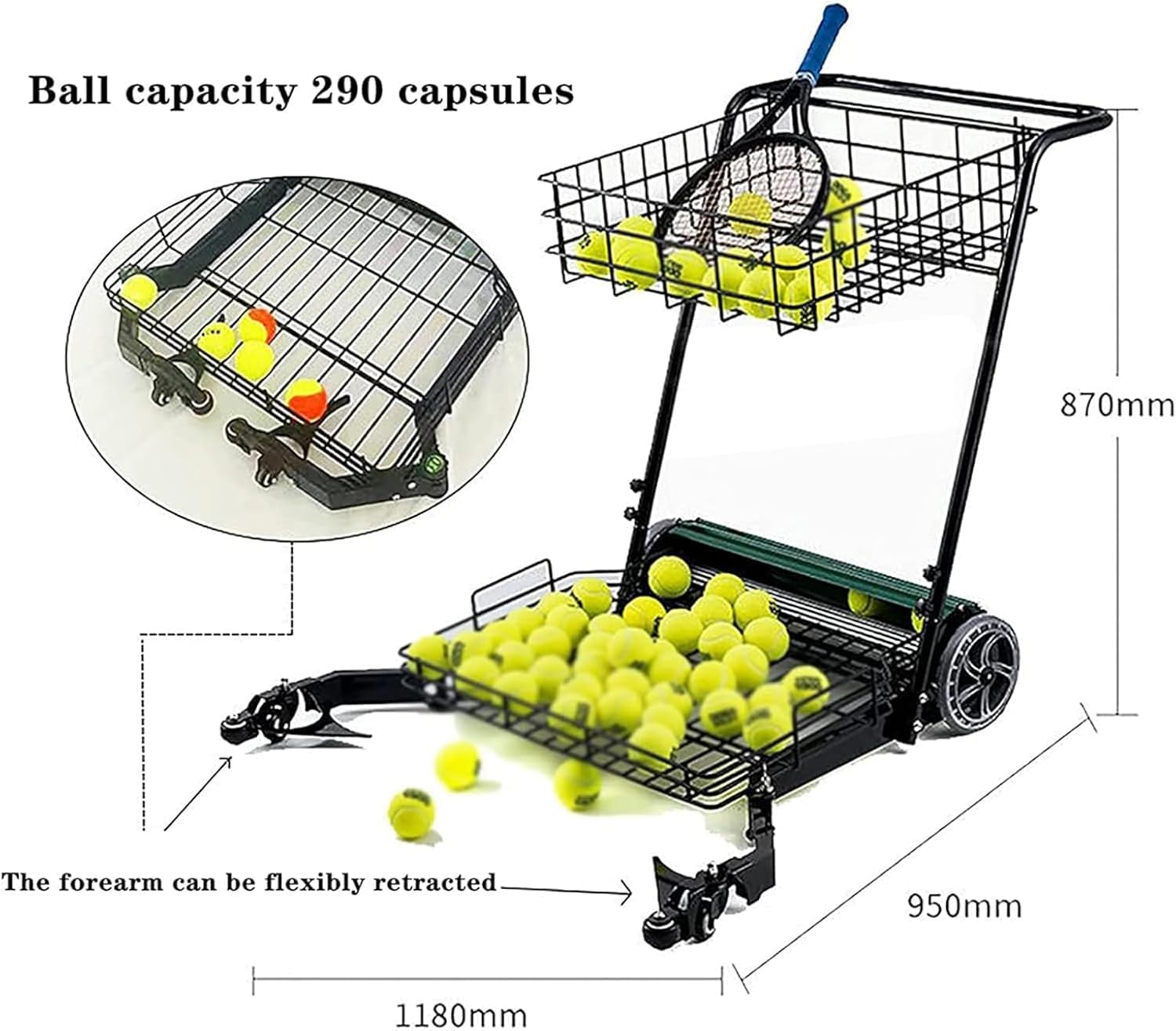 Raccoglitore di palline da tennis, multifunzione, automatico, con ruote girevoli a 360 gradi, universale, per palestre, club