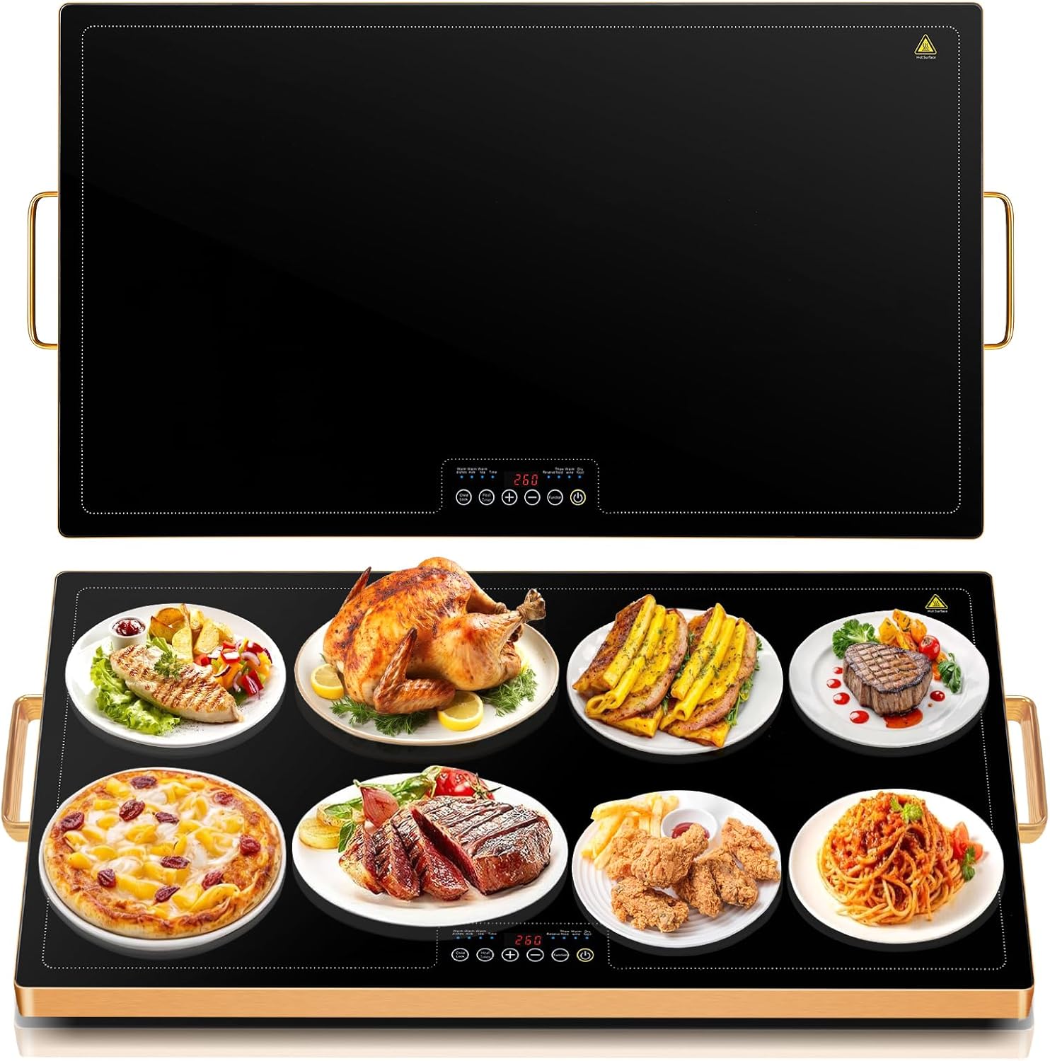 Electric Warming Tray 31" x 18", Glass Warming Trays for Buffets Party with 9-Level Temperature and 24H Timer, Food Warmer Chafing Dishes for Buffet, 8S Full Surface Heating Mat for Party Gathering