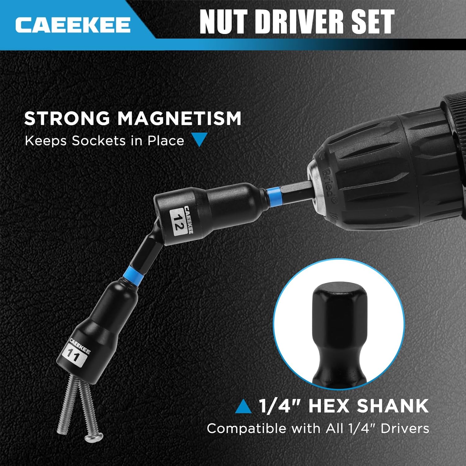 52PCS Socket Set & Magnetic Nut Driver Set, 1/4" Dr. Deep & Shallow Impact Sockets (4mm-15mm), 1/4" Hex Shank Nut Drivers (6mm-14mm), Quick-Release Hex Converter, Storage Case