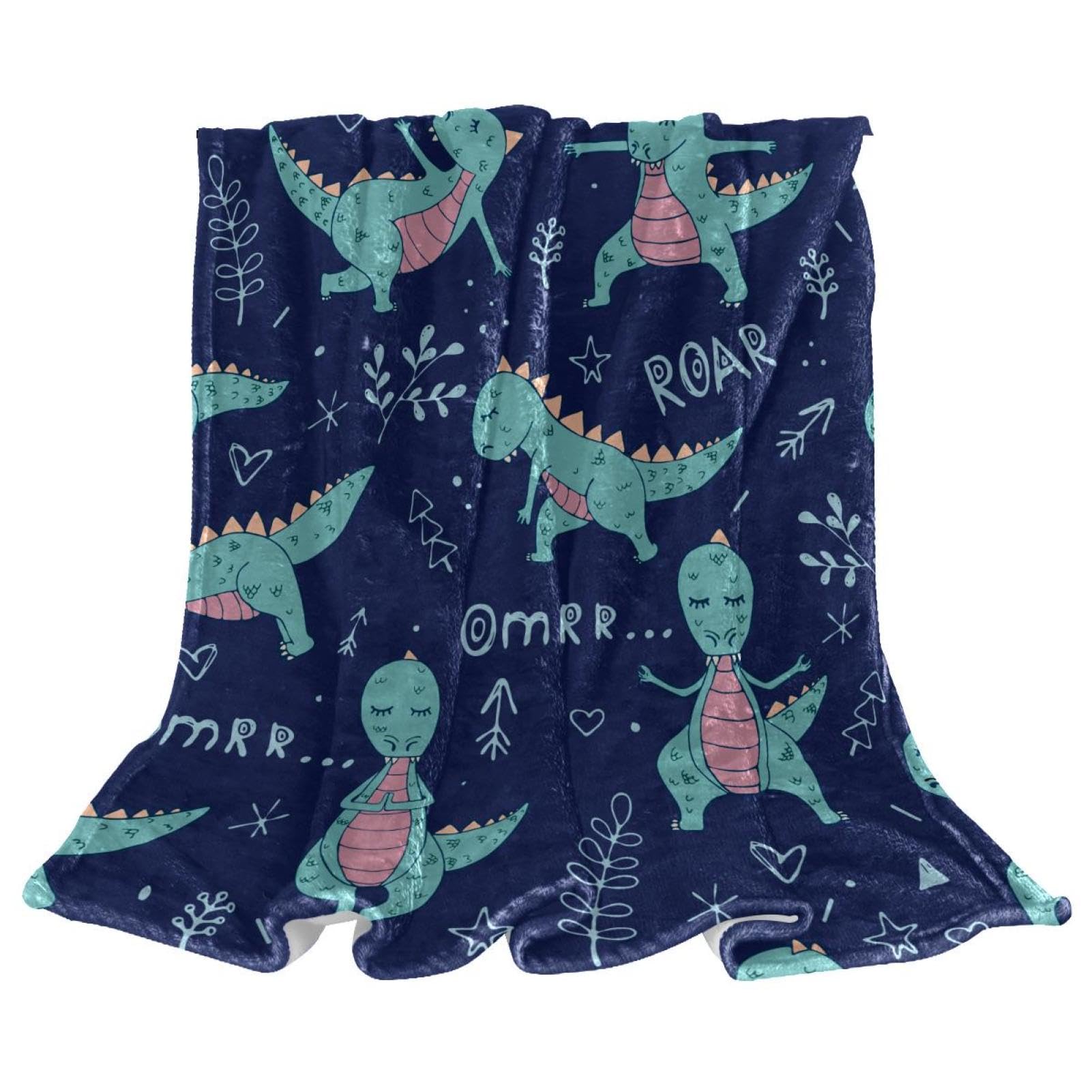 Couverture polaire dinosaures verts 150x130 cm pour canape et lit