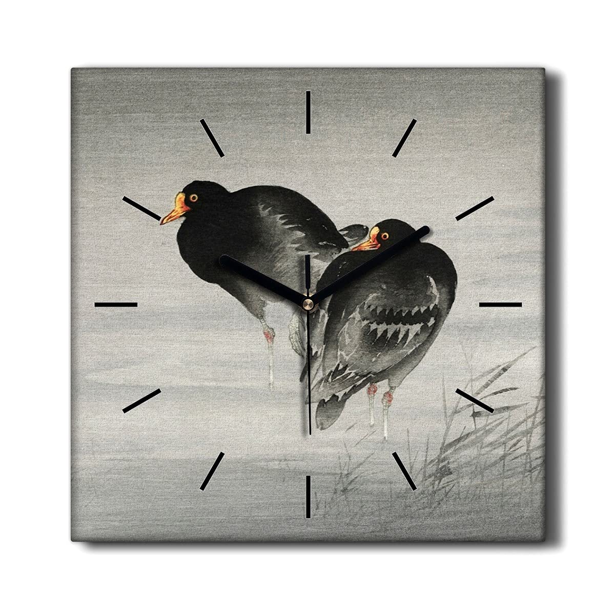 Horloge sans tic-tac sur toile déco murale oiseaux d'eau salon