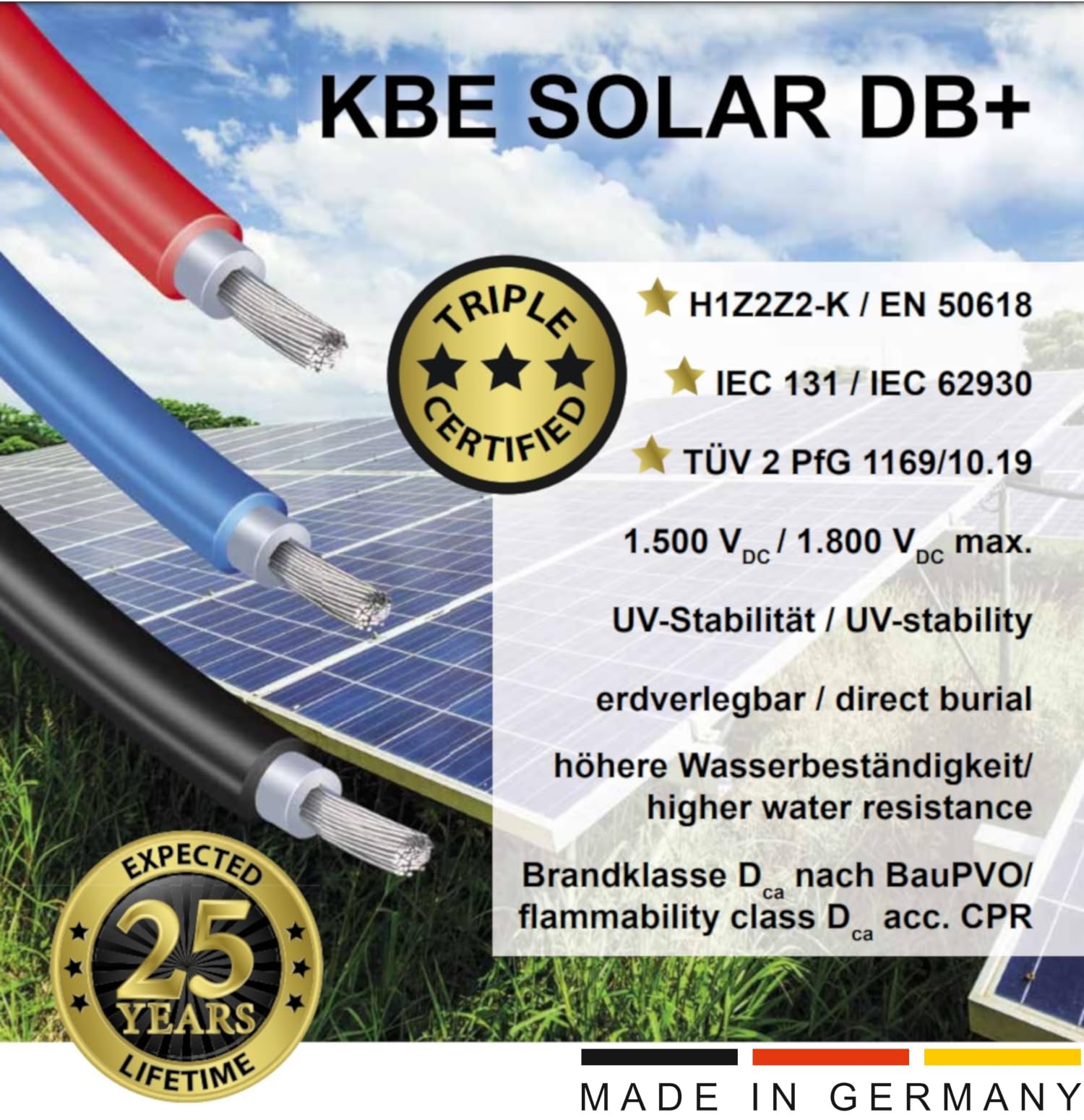 KBE Solarkabel inkl. Stecker Verlängerung 0,5-50m 4mm² 6mm² - PV Kabel H1Z2Z2-K beidseitig rot/schwarz - Photovoltaik Solar-Verbindungskabel (2X 20m 4mm² / 0% MwSt.)