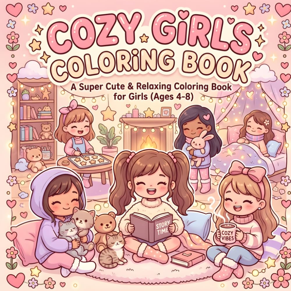 Cozy Girls Coloring Book: Cute & Relaxing Coloring Pages for Girls Ages 4–8