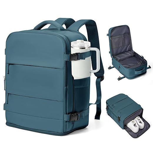 coowoz Mochila de viagem grande para mulheres homens mochila de ginástica impermeável com compartimento para laptop, Azul pavão, Small
