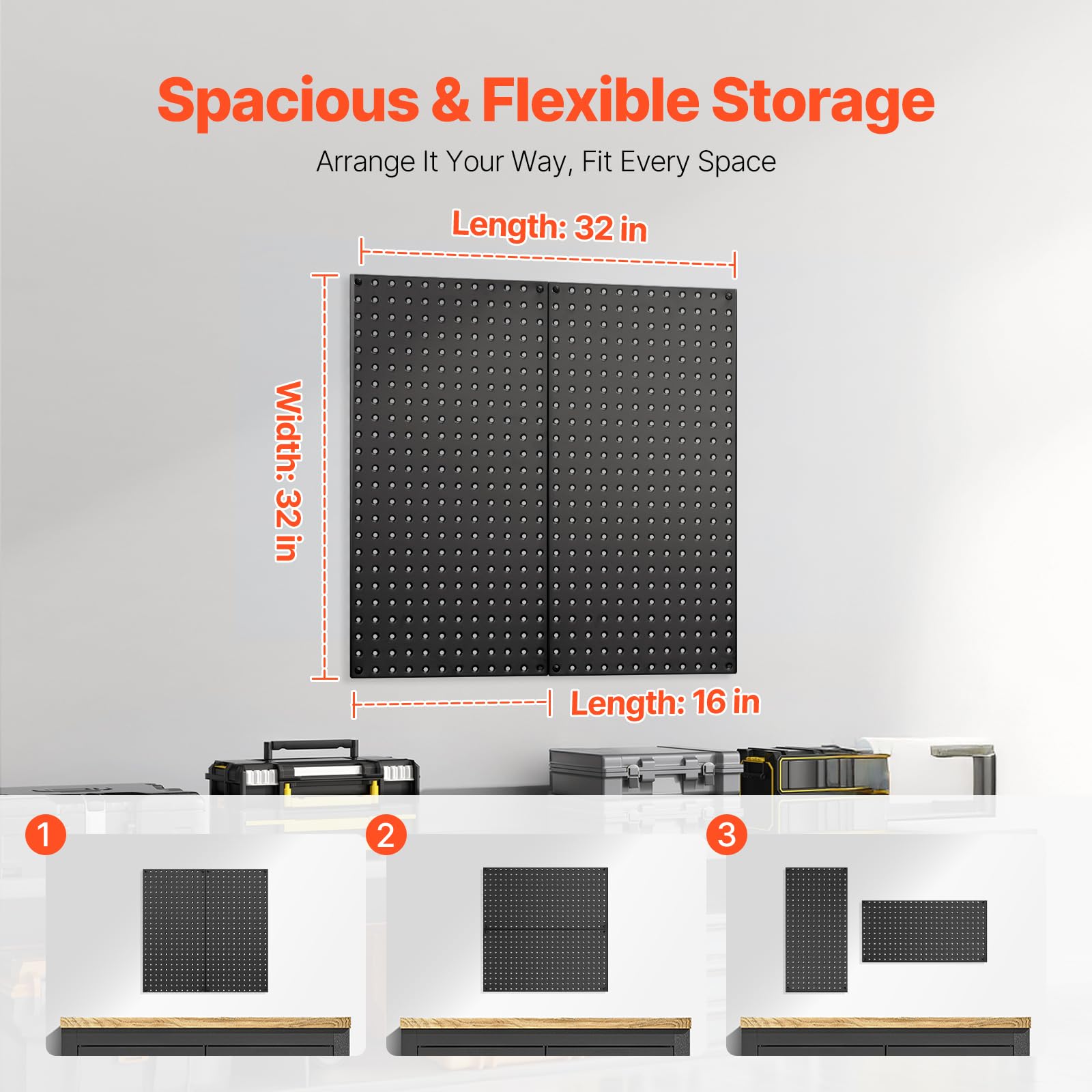 VEVOR Pannello Forato da Muro 812,8x406,4 mm Organizzatore per Garage in Metallo da Parete con 2 Pannelli Forati, Kit per Organizzazione Attrezzi per Ufficio, Studio Artigianale, Cucina, Casa, Nero