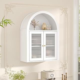Arched Bathroom Cabinet, Wall Mounted Bathroom Cabinet with Acrylic Doors and Adjustable Shelf, for Kitchen, Living Room, Laundry Room, Restroom, White