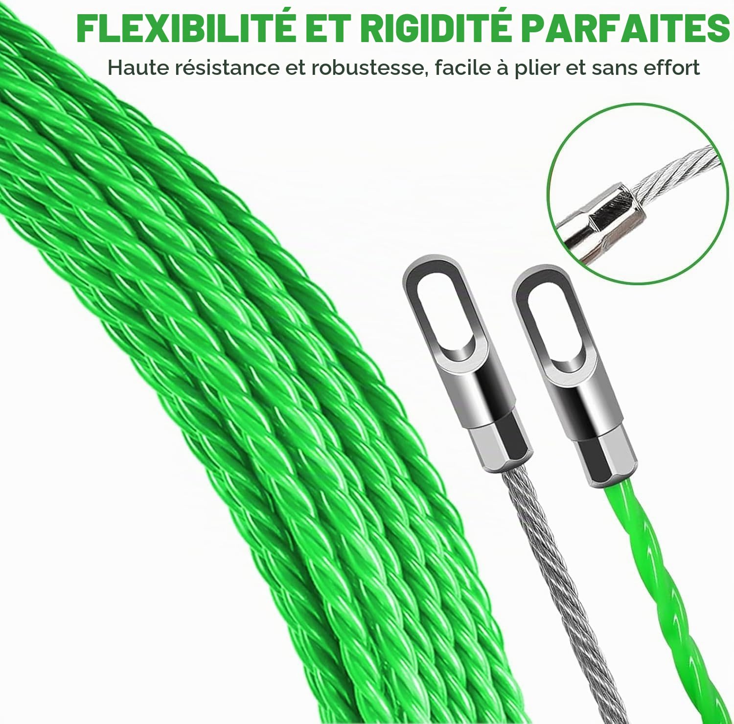 30m Aiguille Electricien, Tire Fils Electrique 4,5 mm Diamètre Aiguille Passe Cable Tire Fils Electricien Aiguille avec Tête Flexible de Guidage, pour la Pose de Câbles (30M)