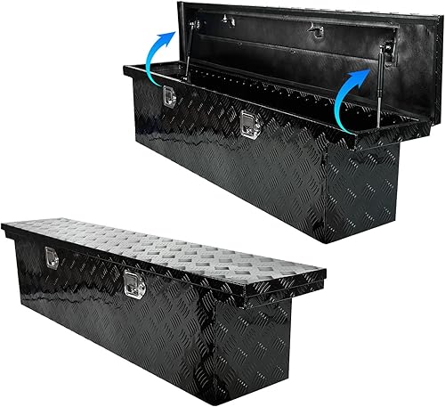 Miniatura 9 de Caja de herramientas de aluminio resistente con rayas plateadas de 63", caja de herramientas para cama de camioneta pickup, caravana RV, remolque,