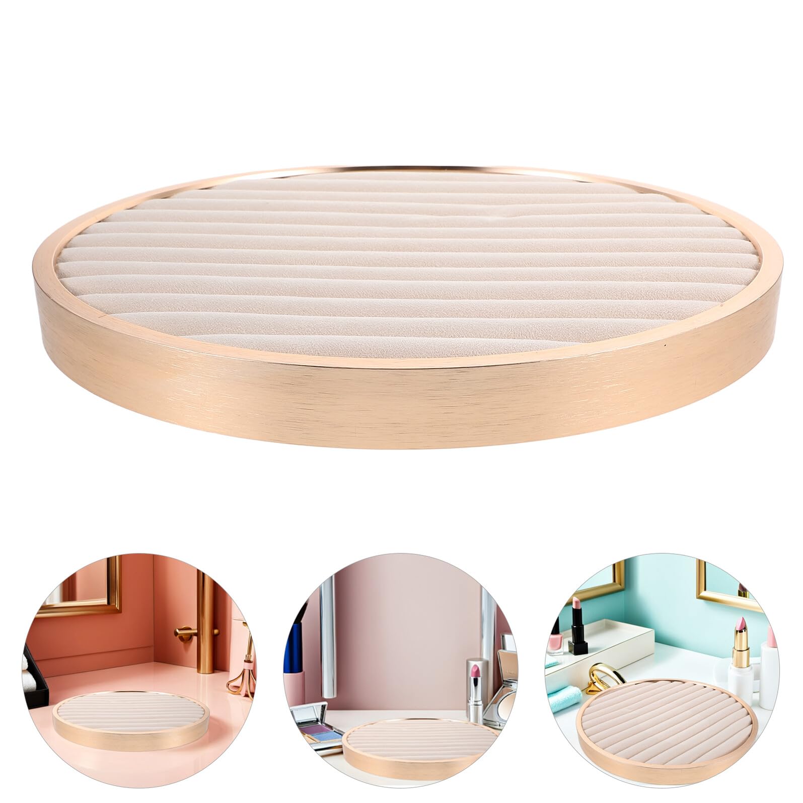 Vassoio Espositivo Gioielli Rotondo in Velluto Beige 11, 55 Pollici