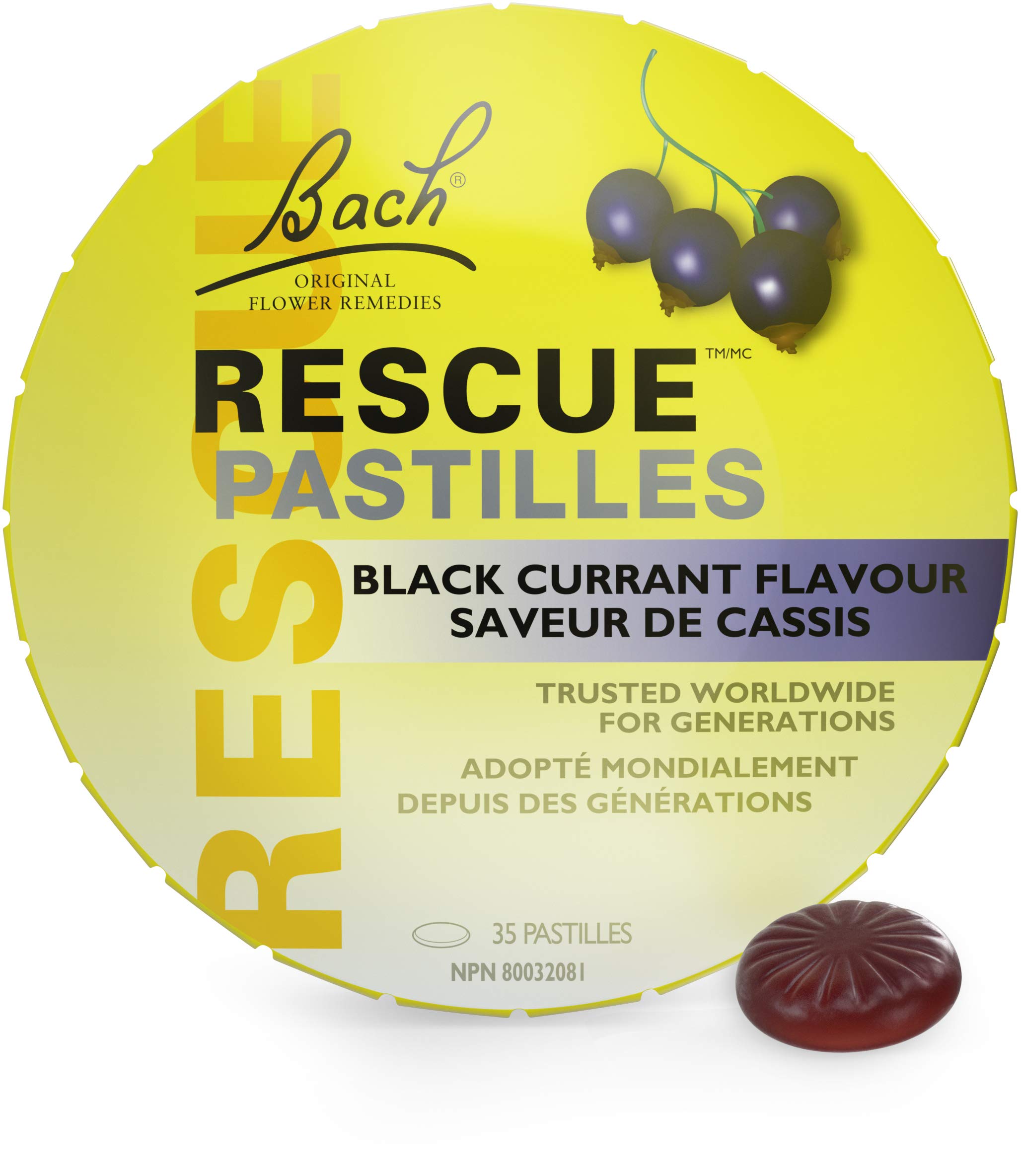 Rescue Remedy Bach RESCUE PASTILLES, Black Currant Flavour, Lozenges, Natural Flower Essence, Vegetarian, Gluten and Sugar-Free, 35 Count (Pack of 1) -