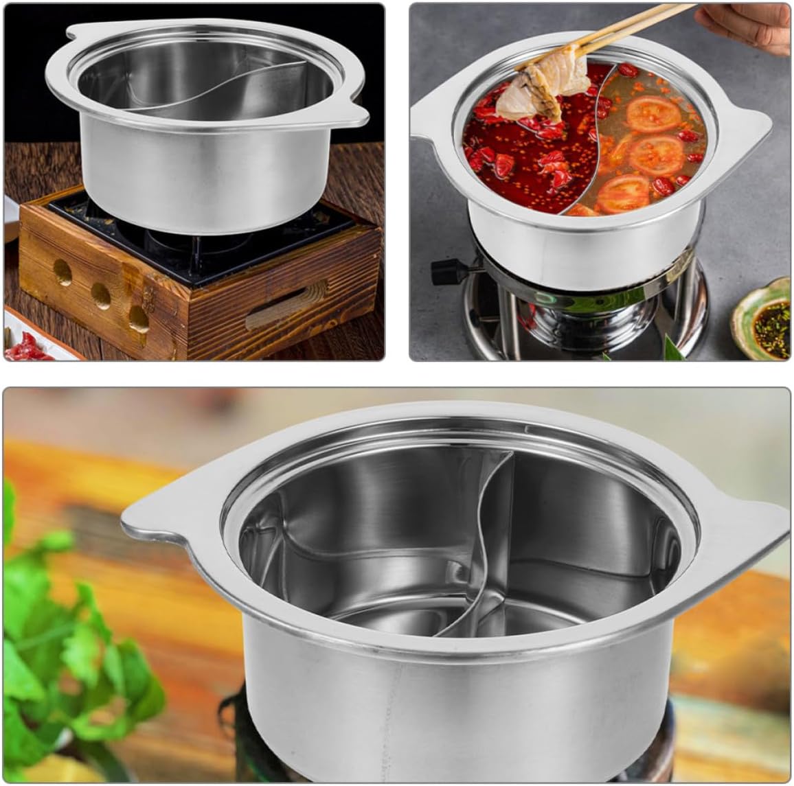 Stainless Steel Divided Hot Pot for Kitchen Dual Flavor Cooking