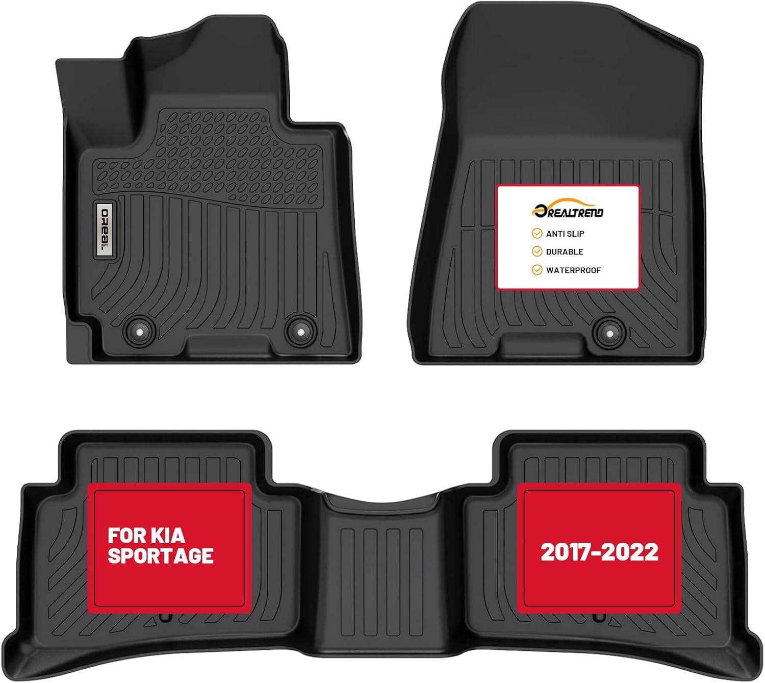 orealtrend Car Floor Mats Compatible with Kia Sportage KX5 2017-2022 Heavy Duty All Weather Guard Water Spill Proof Black Front Rear Liners Carpet Custom Fitted Odorless Anti Slip Accessories