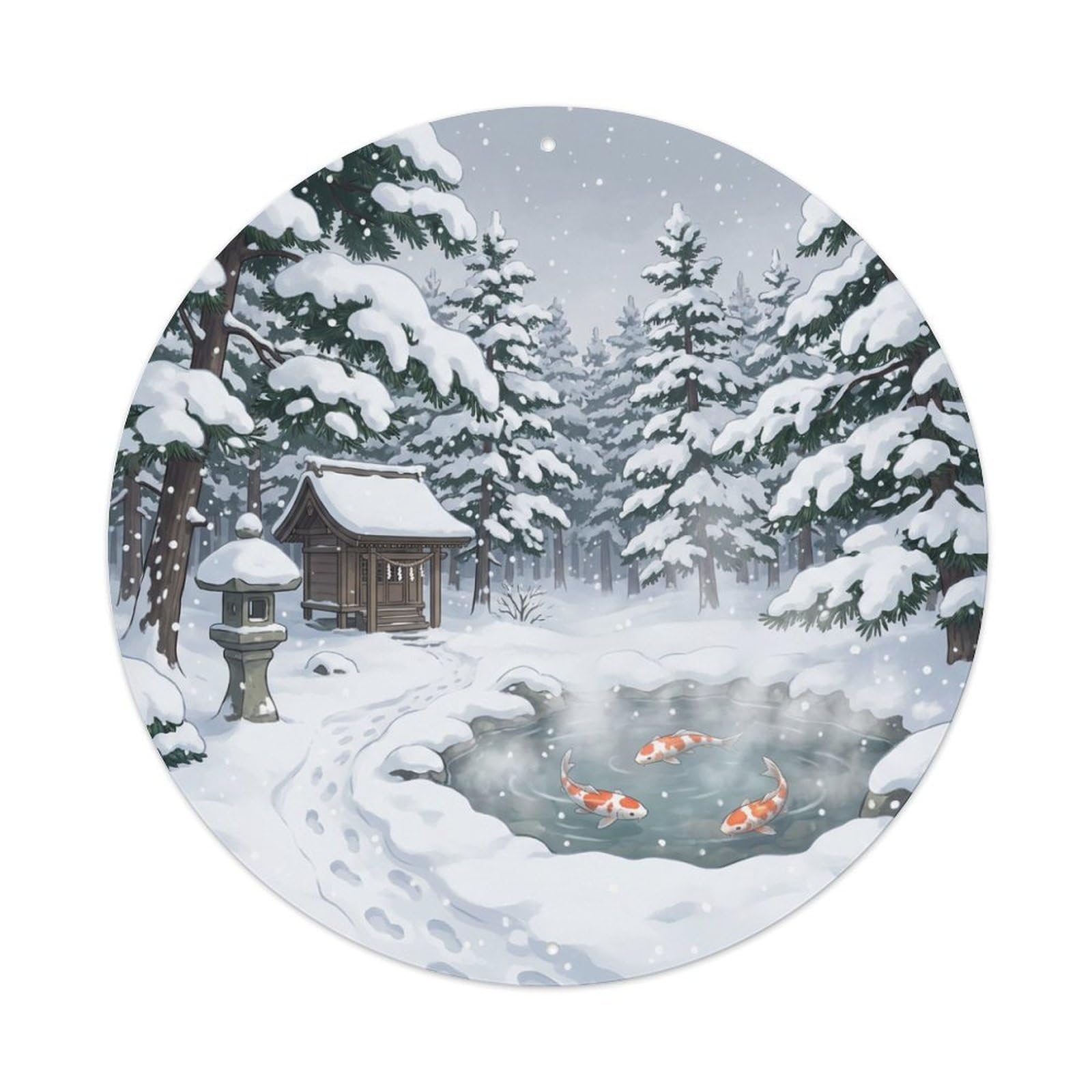 Galvaxio Style Japanese Koi Fish Snowy Pine Winter Peaceful Metal Tin Sign