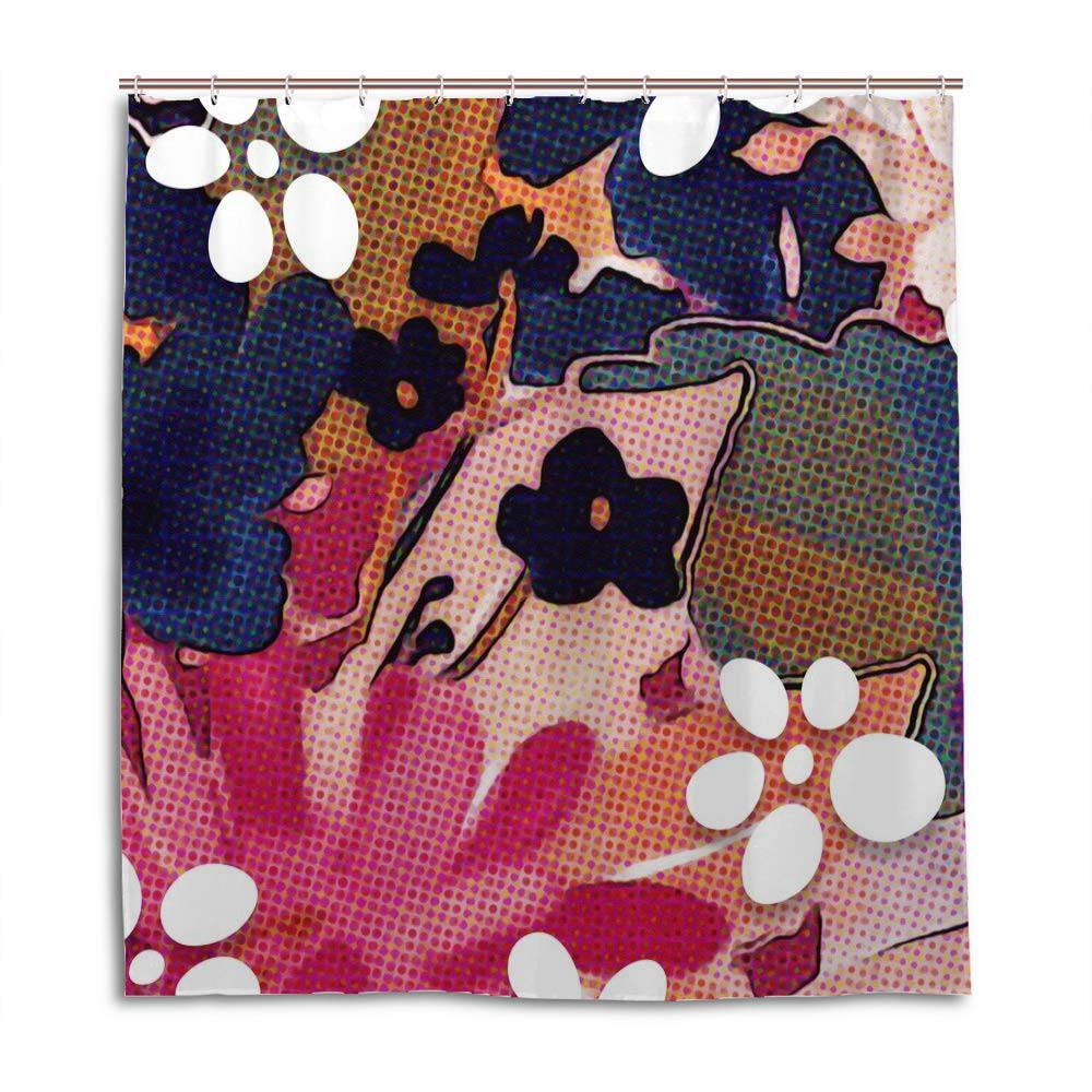 Rideau de douche moderne floral en polyester lavable pour une salle de bain rétro pop