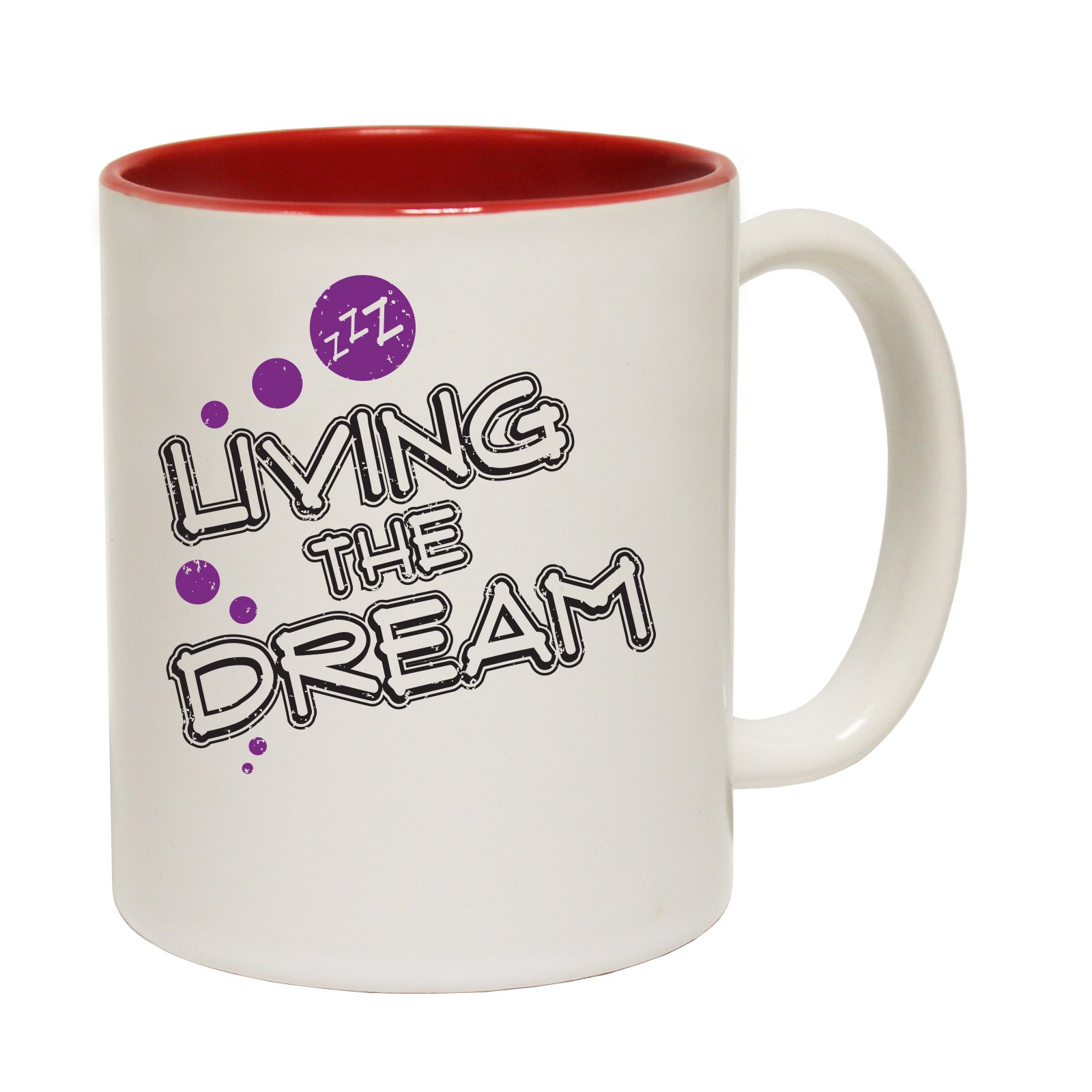 123t Funny Mugs Living The Dream - Joke Humour Gift Christmas Birthday Secret Santa Office Coffee Present RED Inner Two Tone Novelty Mug Boxed