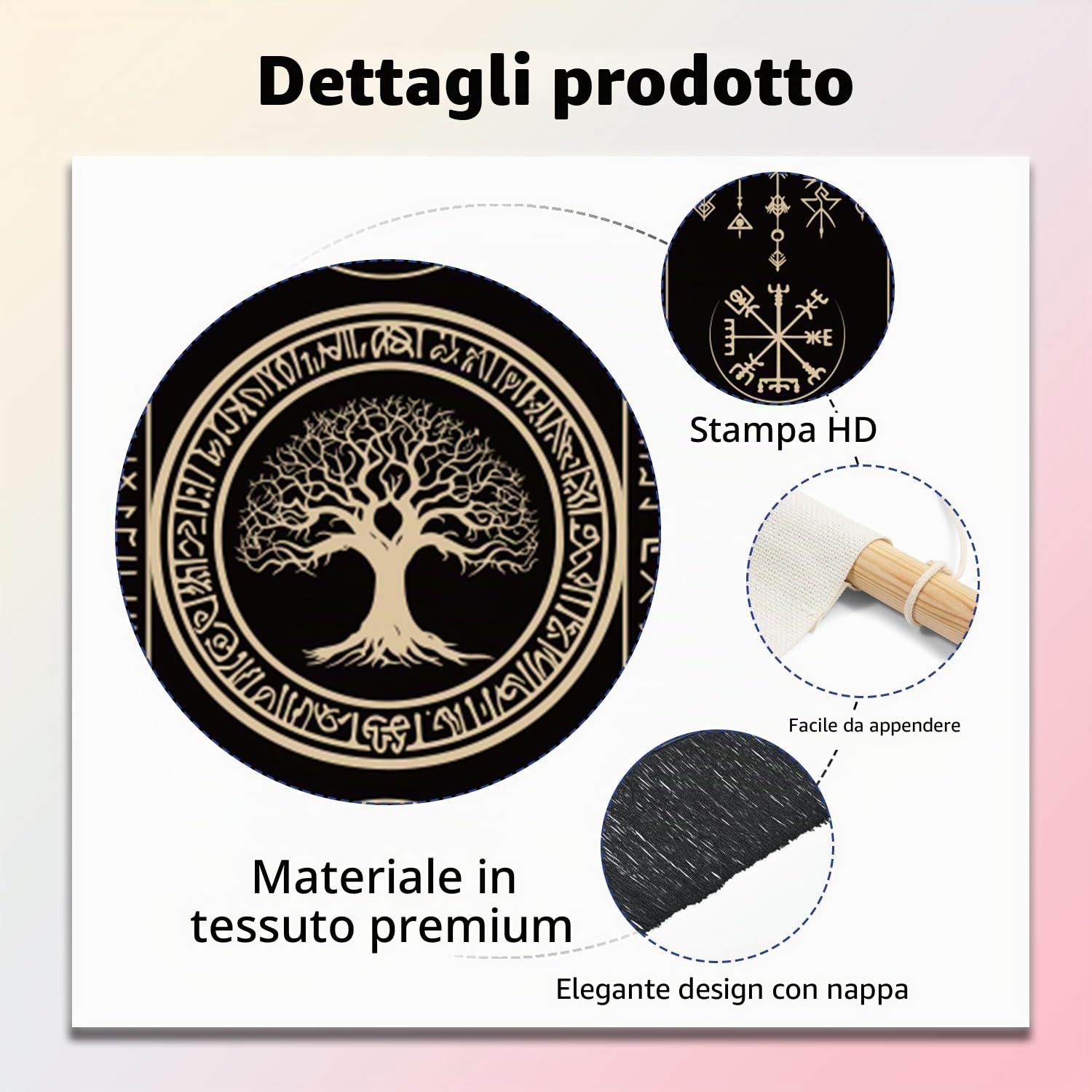 PLIGREAT Confezione da 2 Arazzi Vichinghi con Simboli e Nappe, Arazzo con Albero della Vita, Arazzo Estetico Verticale, Decorazione per Casa, Arazzo per Camera da Letto, Bagno, Soggiorno, Decorazione