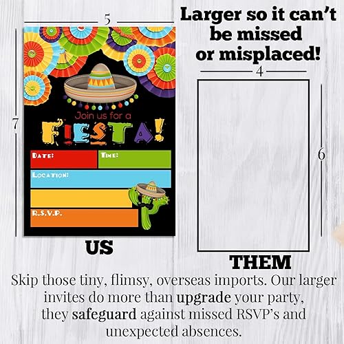 Miniatura 8 de AmandaCreation - Invitaciones de fiesta temática mexicana para fiesta de cumpleaños, jubilación o Cinco de Mayo, 20 tarjetas de relleno de 5 x 7