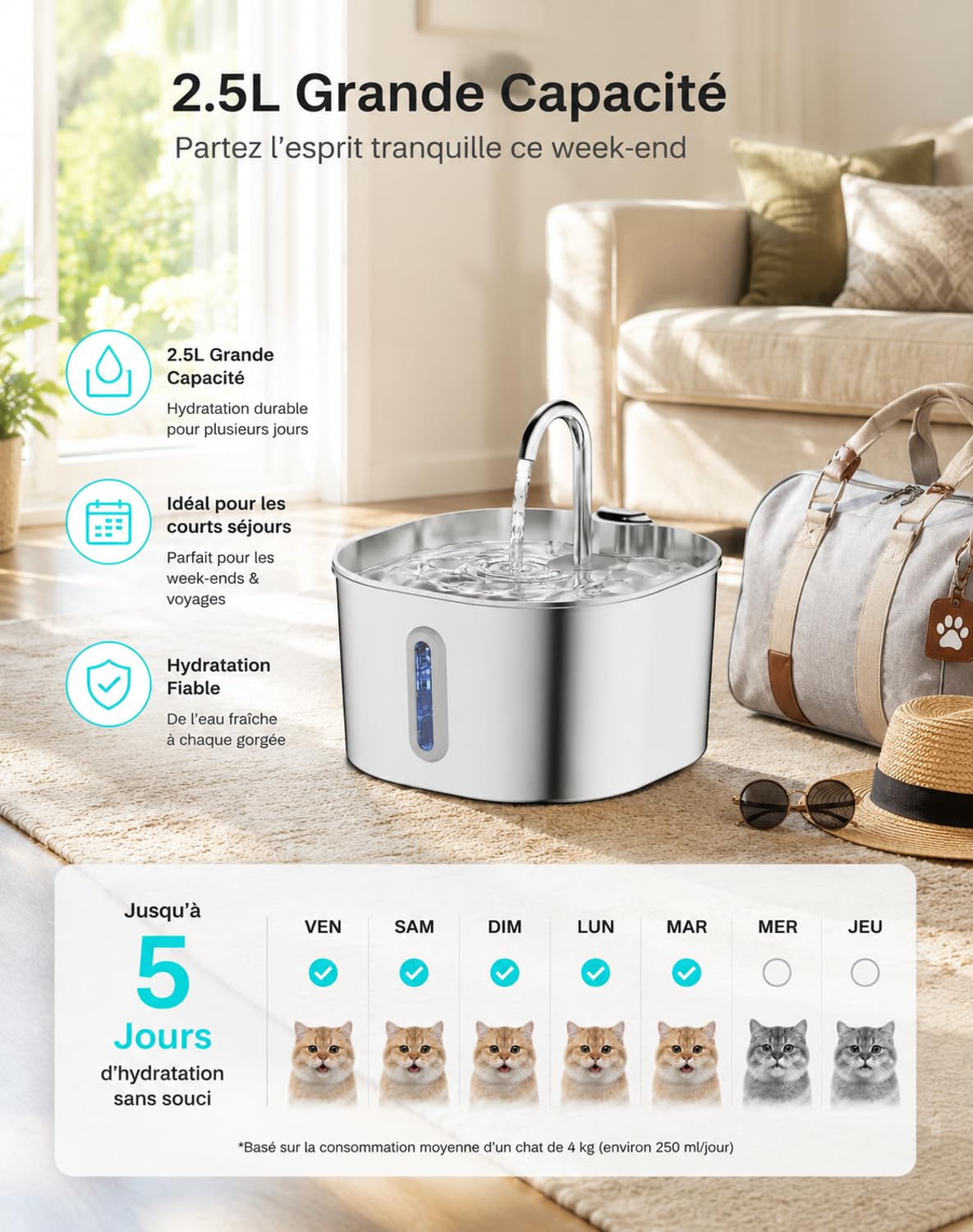 Feliflow - 2026 Nouveau Fontaine à Eau pour Chat FéliFlow, Distributeur Boisson Chien Ultra Silencieux avec Filtre Charbon, Nettoyage Facile pour Hydratation Saine Domicile