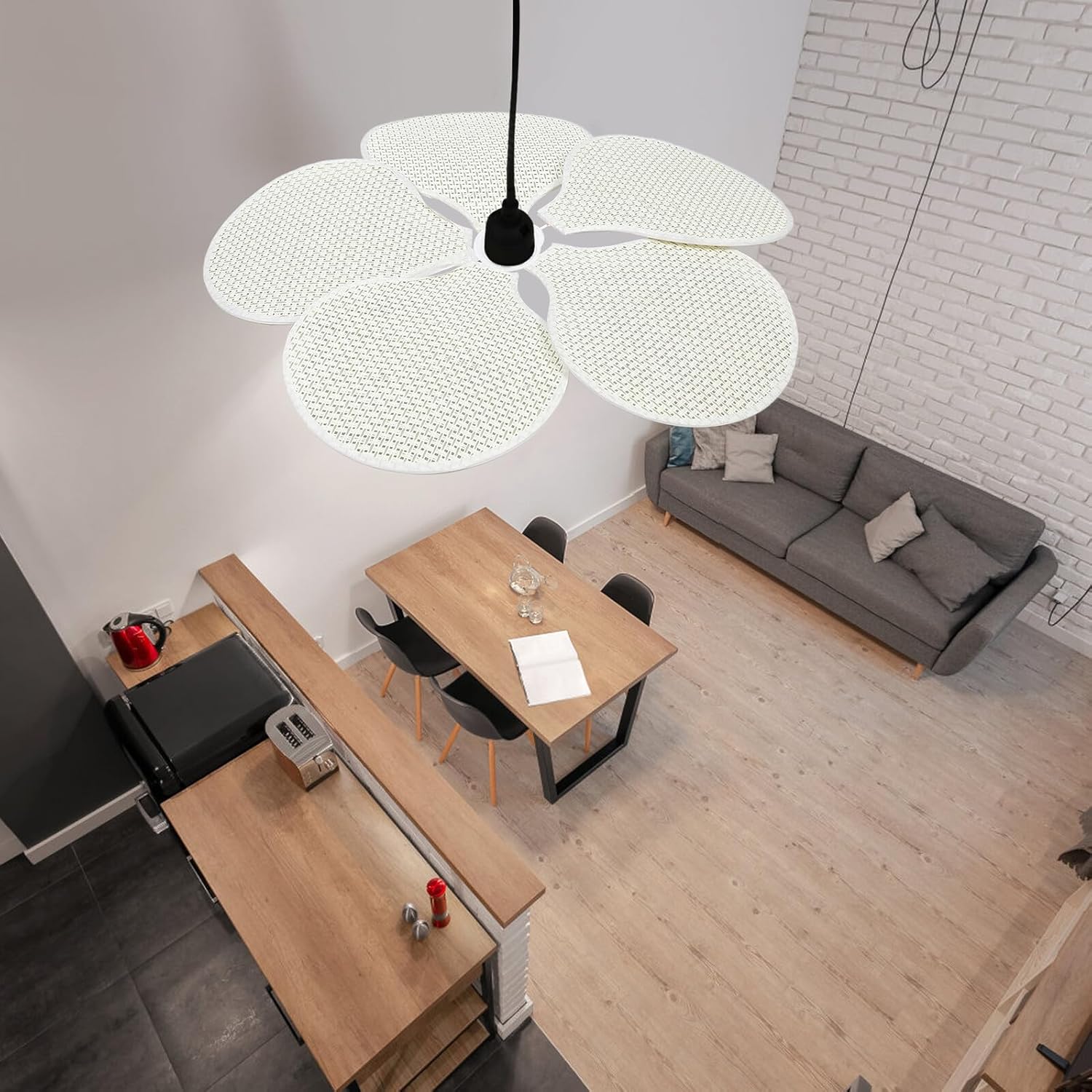 Kisangel E27 Fabric Pendant Lamp Shade Petal Design Ceiling Light Cover Replacement Lamp Shade Kit for Floor and Table Beige Cloth Set for Home Lighting
