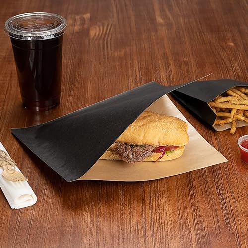 Miniatura 5 de Restaurantware Bag Tek - Bolsas dobles abiertas de 10 x 9 pulgadas, 100 hojas grandes de papel delicatessen, desechables, a prueba de grasa, para