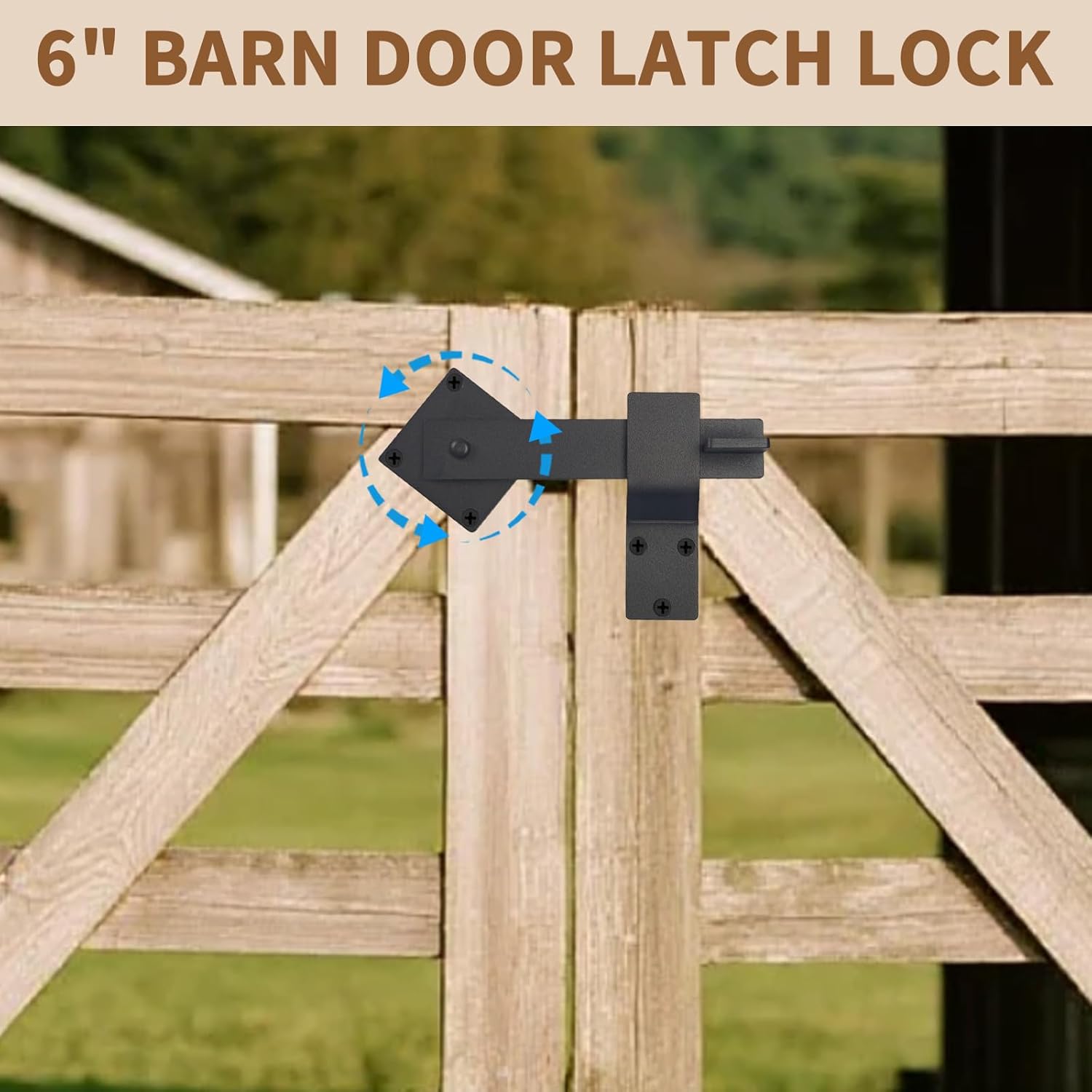 2 Pack 6" Barn Door Flip Latch Lock Heavy Duty Gate Latch Barn Door Lock Hardware for Fence, Shed, Farm, Garden, Sliding Door, Matte Black