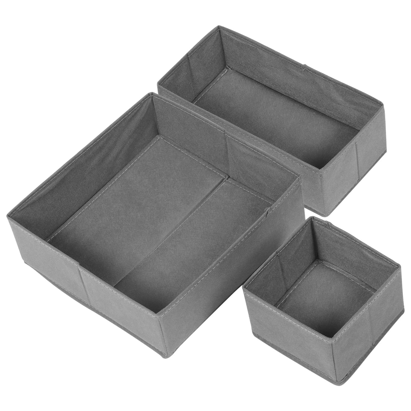 ZHSOAO 3 Pcs Grey Non-woven Fabric Storage Boxes Sock Underwear Organizer Drawer Multifunctional Container for Bras, Socks, Underwear