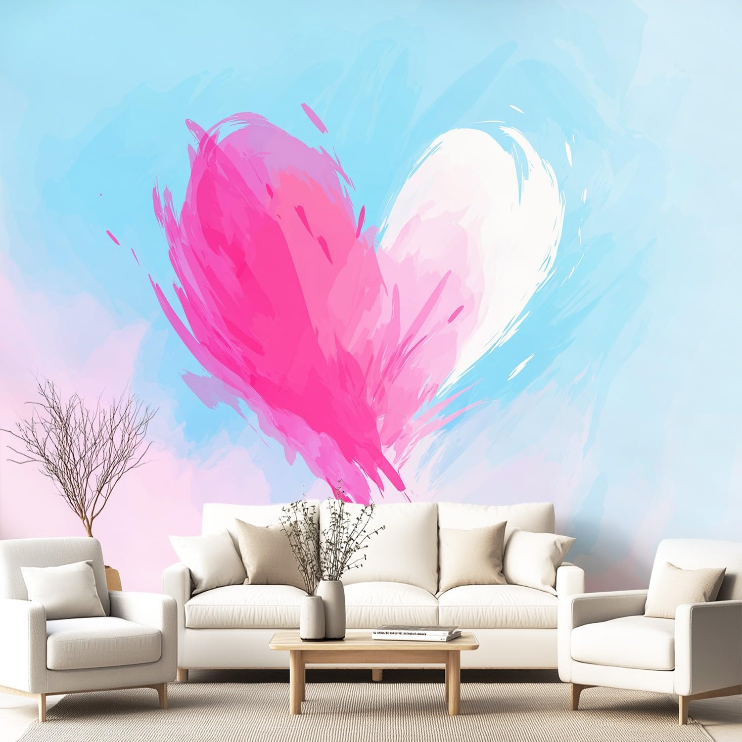 Tapeta 3D minimalistyczna, romantyczna, różowa, 315 x 215 cm, mural ścienny, kształt serca, miękka tapeta mural do sypialni, przedszkola, malowniczego ogrodu