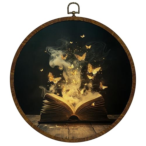 KLYTINK Vintage Butterfly Books Round Wall Art,Framed 10x10 Canvas Print