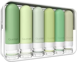Quatish Travel Bottles for Toiletries 6 Pack, Original Patented Leakproof 3 oz Tsa Approved Travel Size Container, BPA Free Silicone Shampoo and Conditioner Bottle, Cruise Camping Essential, Evergreen