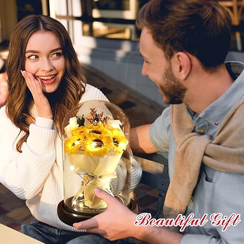 Miniatura 16 de Regalos de rosas de Navidad para mujeres, regalos de cumpleaños, rosa de la Bella y la Bestia en cúpula de cristal con 2 modos de luz, ramos de Rosa