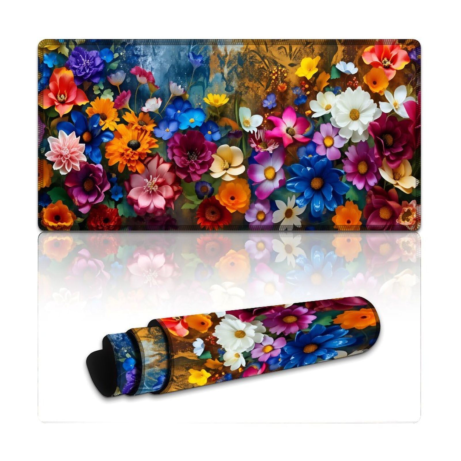 Floral Large Mouse Pad 12"×24" inch Extended Gaming Mousepad Desk Mat Long Computer Keyboard Non-Slip Base Stitched Edges for Home Office Work