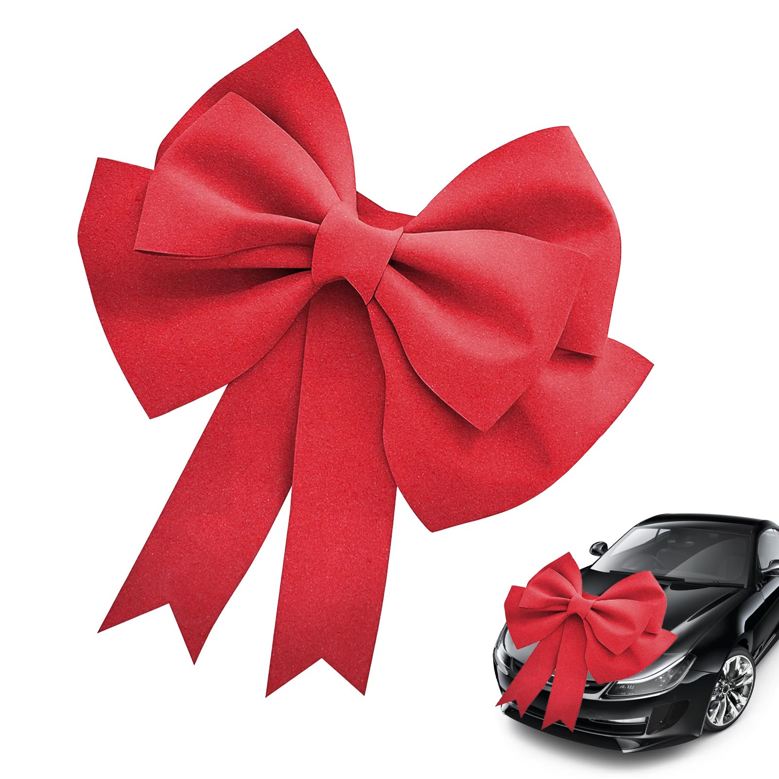 Gros Noeud Cadeau Voiture 50x60cm – Grand Noeud Cadeau Voiture Rouge en EVA, avec Ruban adhésif & Attaches, décoration élégante pour Noël, Mariage, fête, vitrine & Emballage Cadeau