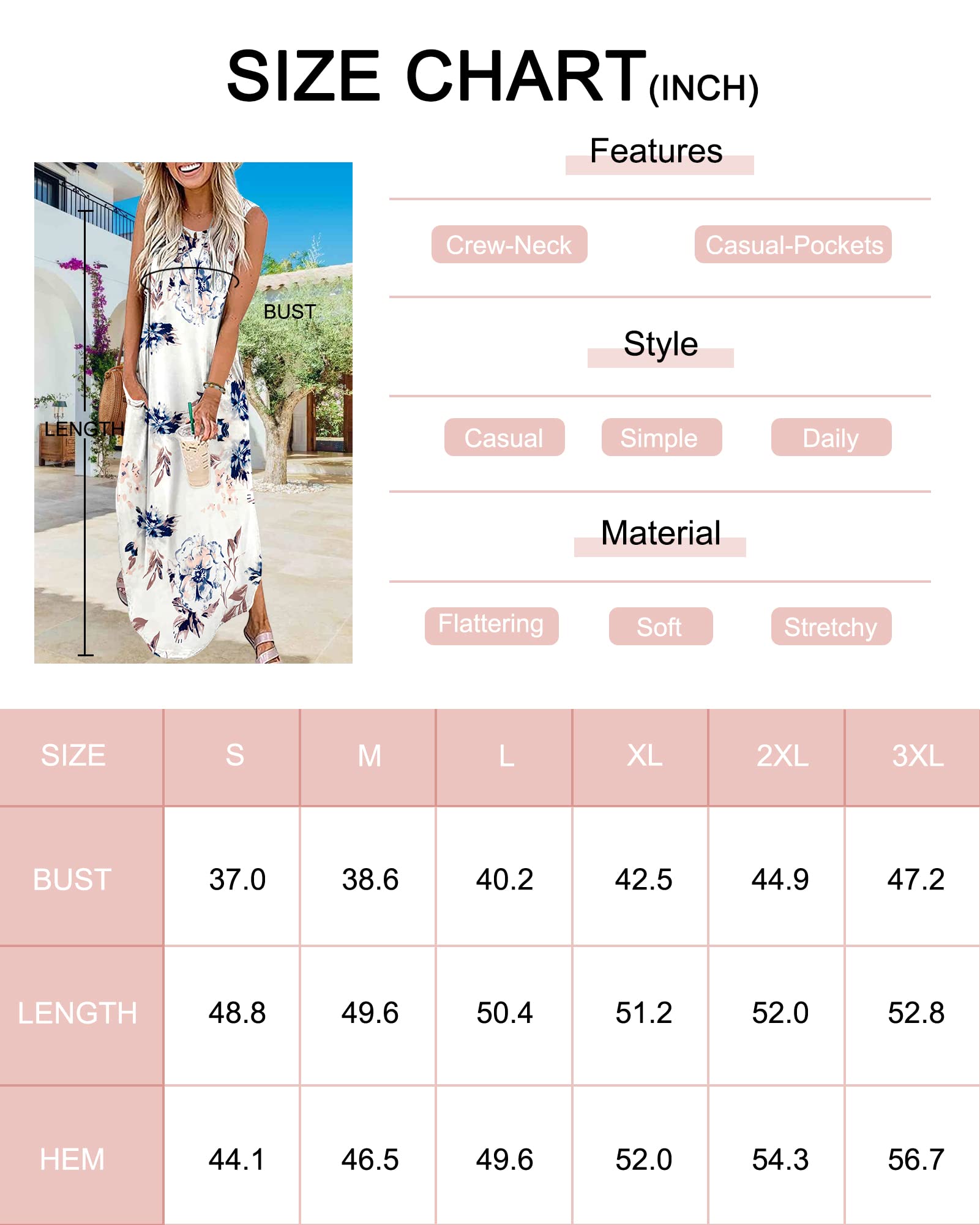 AUSELILY Robe Longue Femme Ete sans Manches Robe de Plage Maxi Casual Femme Longue avec Poches
