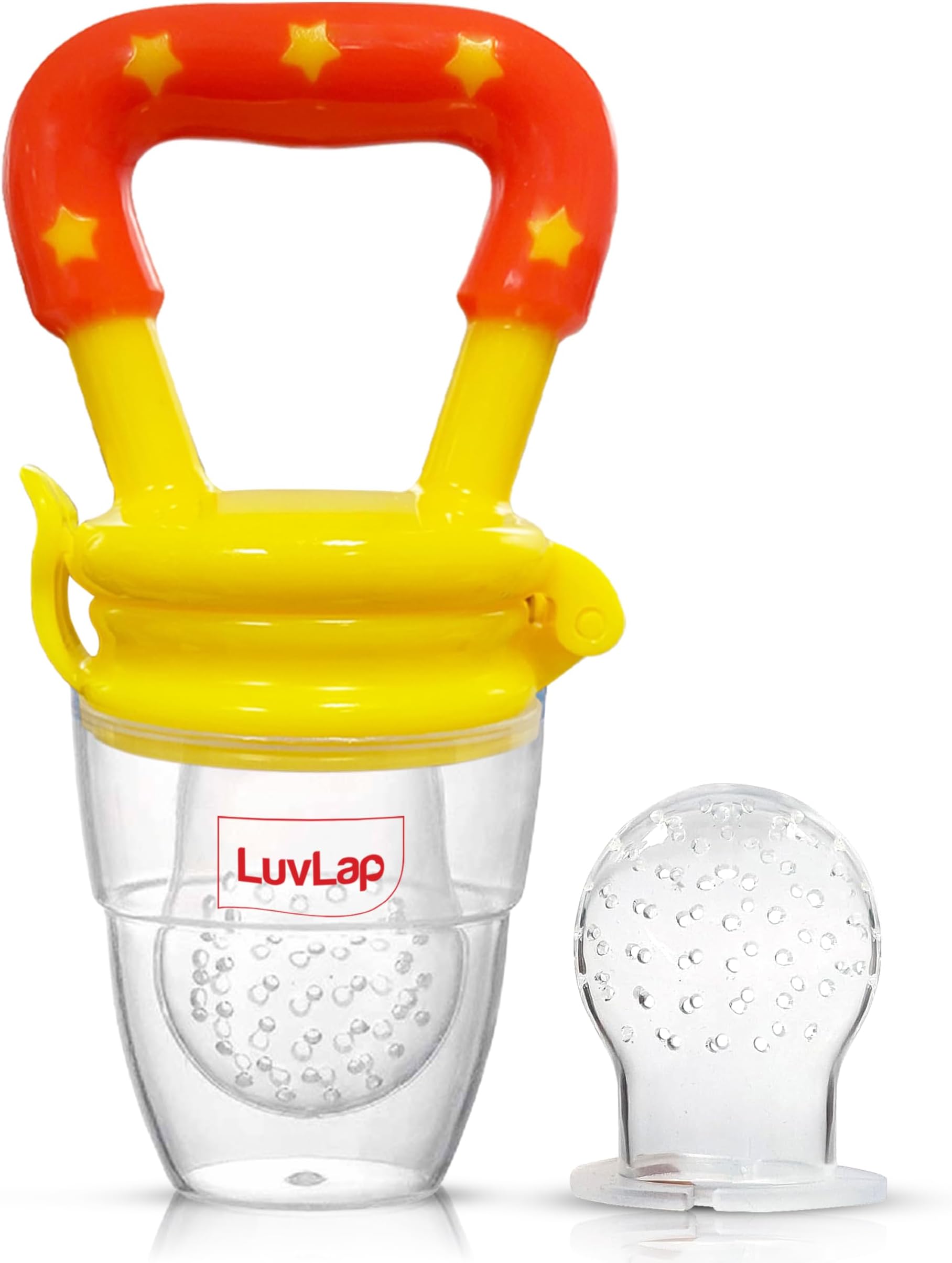 LuvLap Silicone Food/Fruit Nibbler with Extra Mesh, Soft Pacifier/Feeder, Teether for Infant Baby, Infant, Joystar Yellow, BPA Free