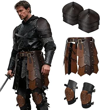 HiiFeuer Viking dubbele draak in reliëfaille harnas, Vintage Noorse Kunstleren Brede Riem, Middeleeuwse huurling korset riem (Zwart A